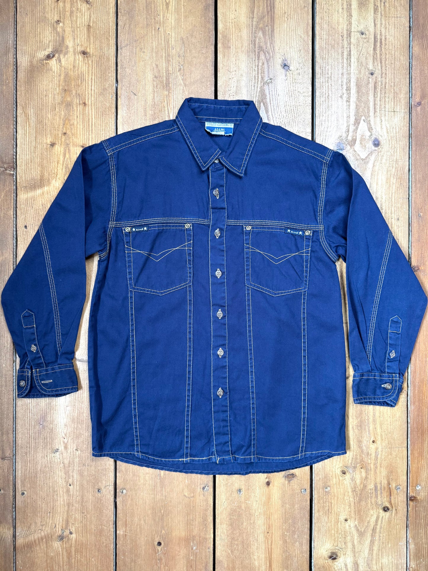 Vintage 90s Adams denim utility shirt. Age 8-9 years. Handpicked for Bee Tiny kids vintage.