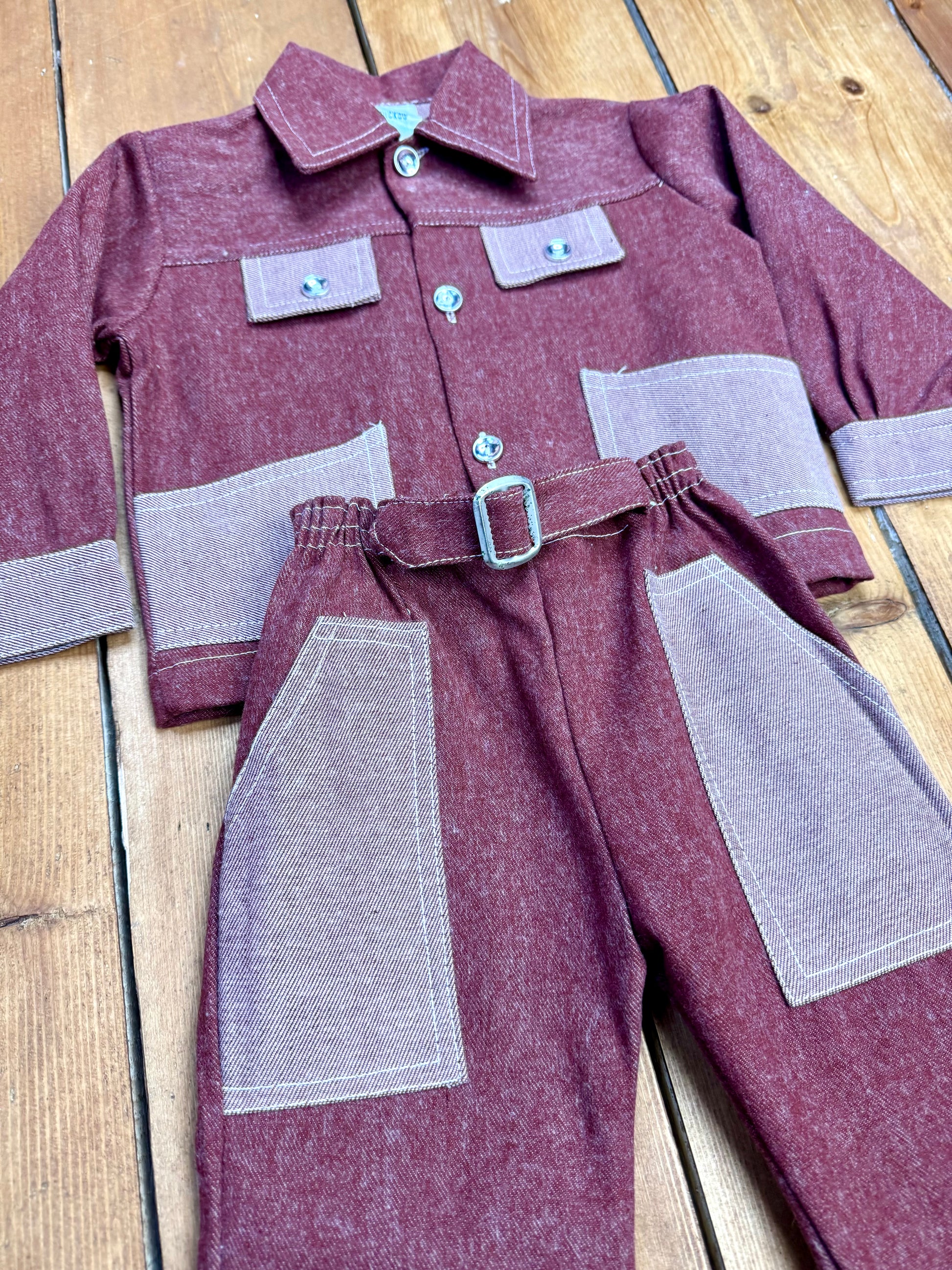 Vintage Cuckoo kids matching 2 piece jacket and trousers set. Vintage kids matching denim set. Age 2-3 years. Handpicked for Bee Tiny kids vintage.