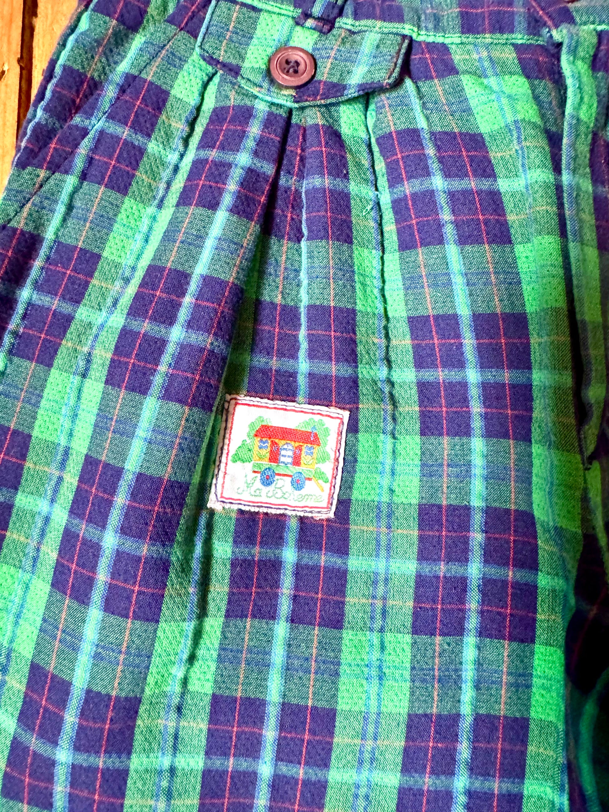 Vintage 90s blue & green check childrens trousers. Vintage kids trousers. Handpicked for Bee Tiny kids vintage.
