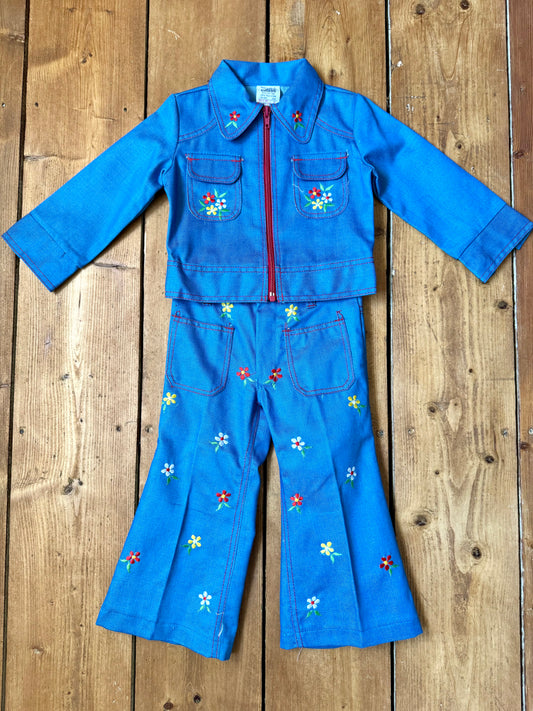 Vintage 70s Cuckoo Blue Floral Co-ord | 2 Years