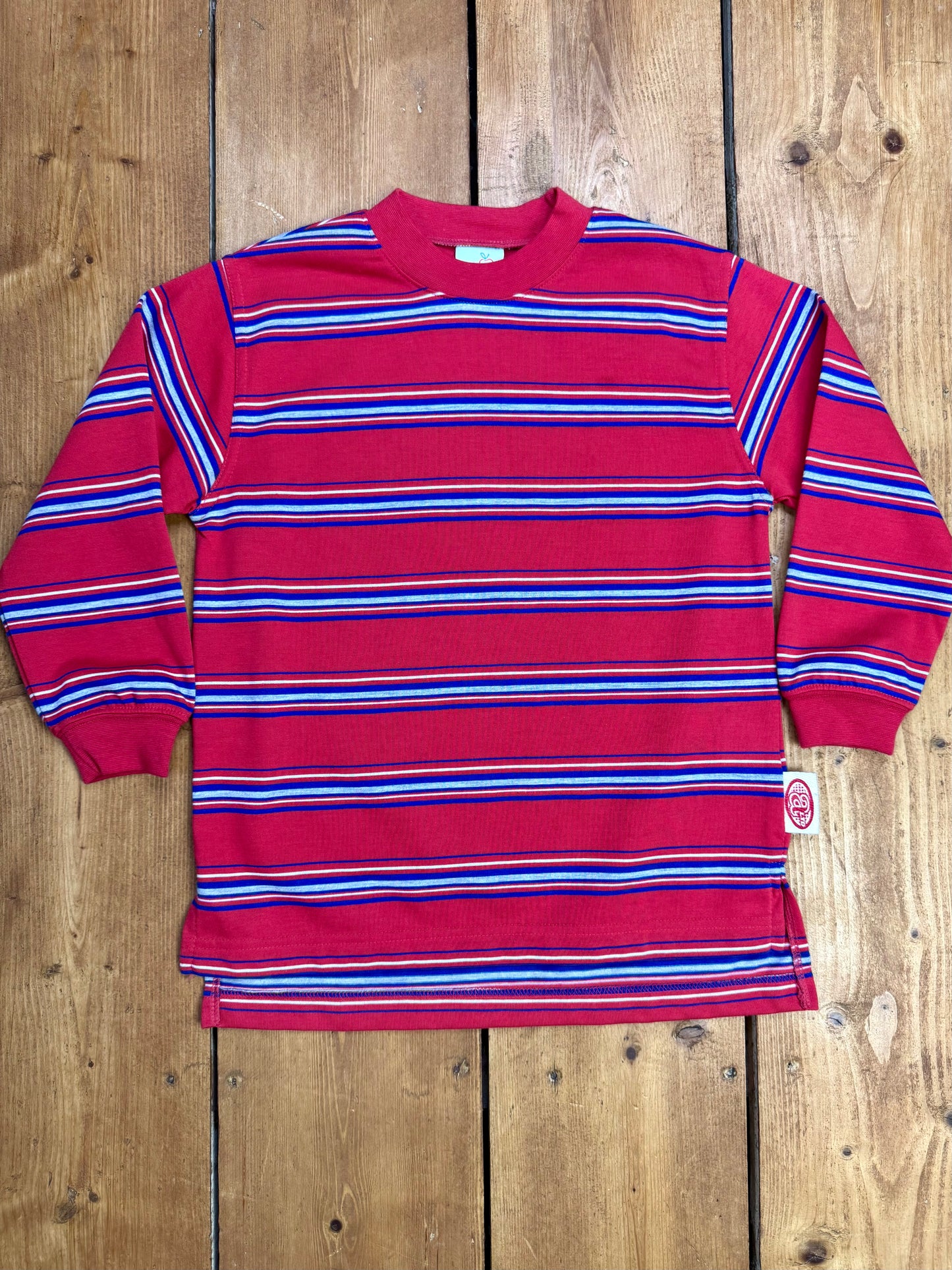 Vintage 90s Adams red striped long sleeve top. Age 4 years. Handpicked for Bee Tiny kids vintage. 