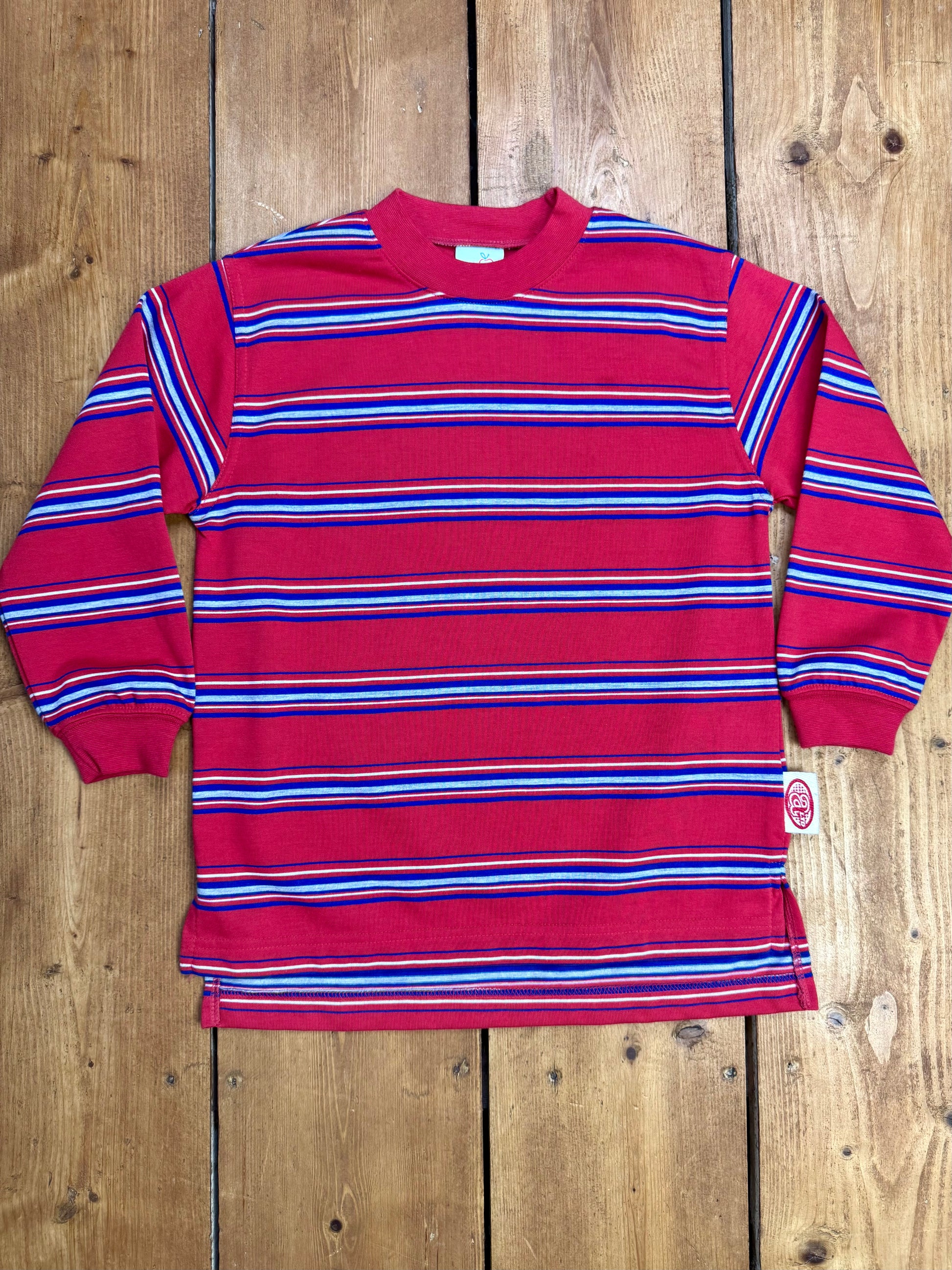Vintage 90s Adams red striped long sleeve top. Age 4 years. Handpicked for Bee Tiny kids vintage. 