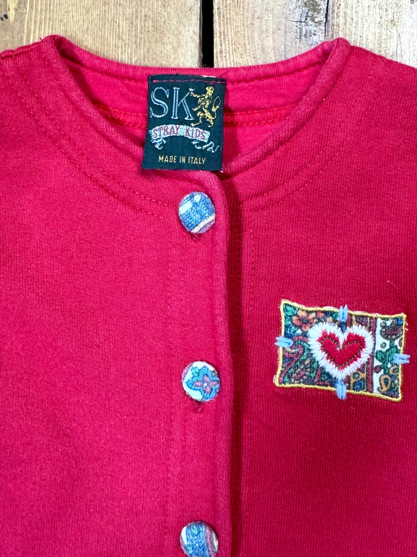 Italian vintage kids red cardigan. Vintage 90s cotagecore kids cardigan.  Age 1-2 years. Handpicked for Bee Tiny kids vintage. 