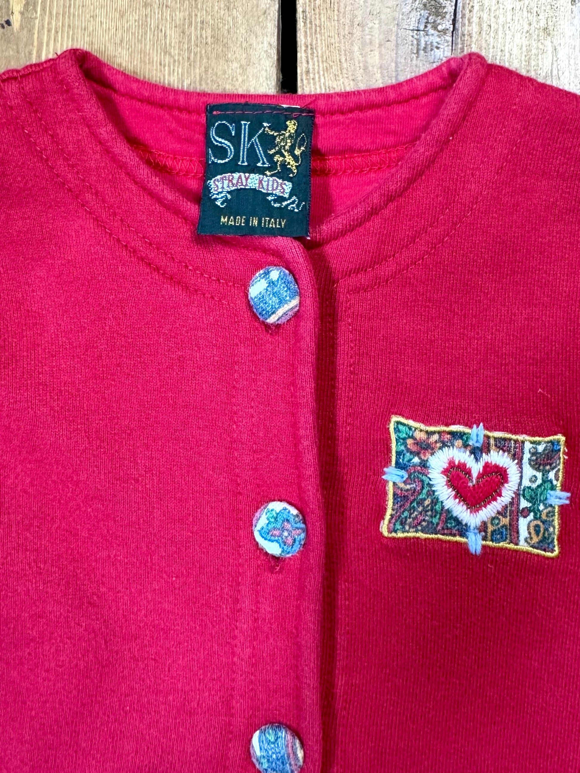 Italian vintage kids red cardigan. Vintage 90s cotagecore kids cardigan.  Age 1-2 years. Handpicked for Bee Tiny kids vintage. 