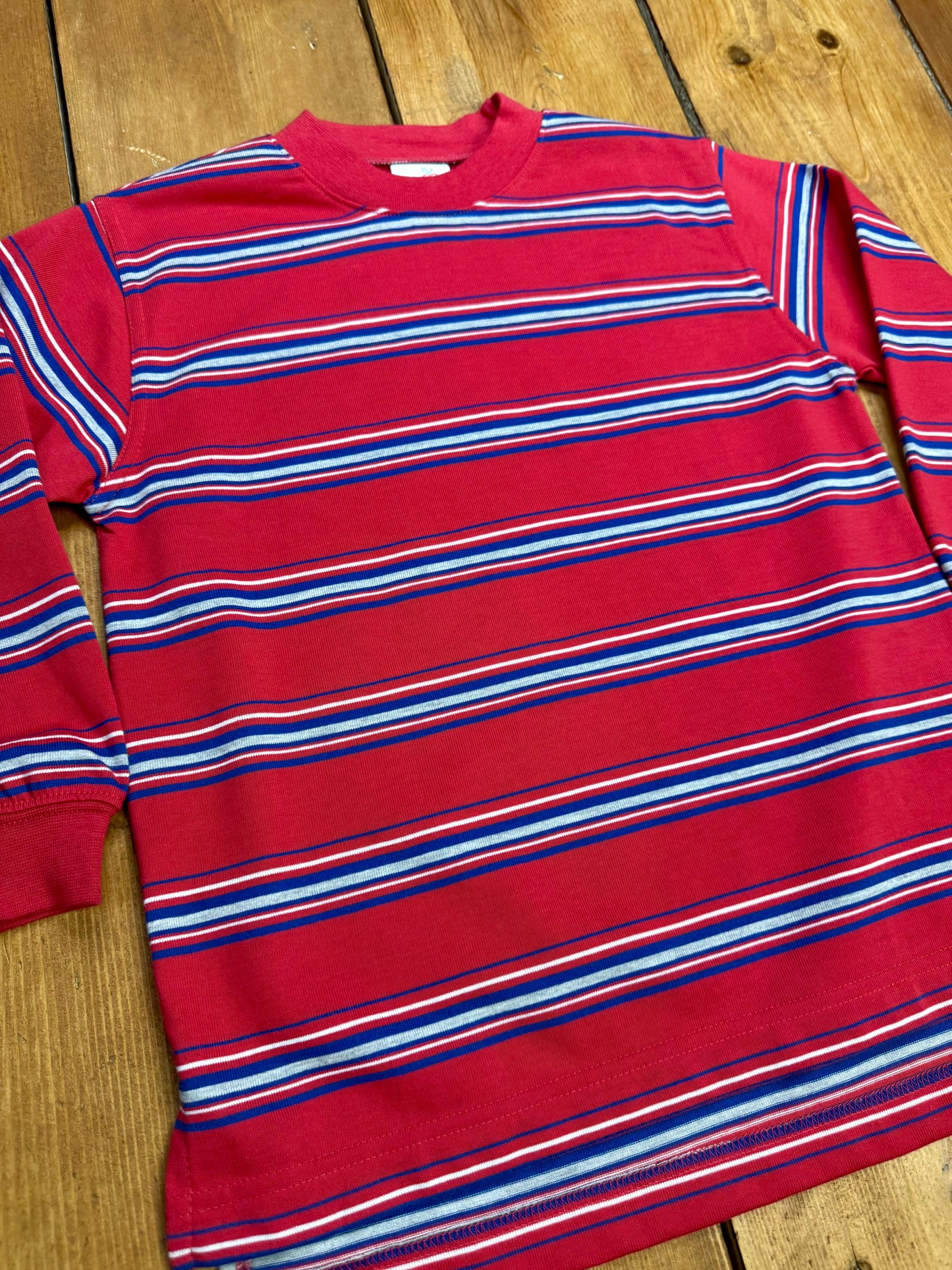 Vintage 90s Adams red striped long sleeve top. Age 4 years. Handpicked for Bee Tiny kids vintage. 