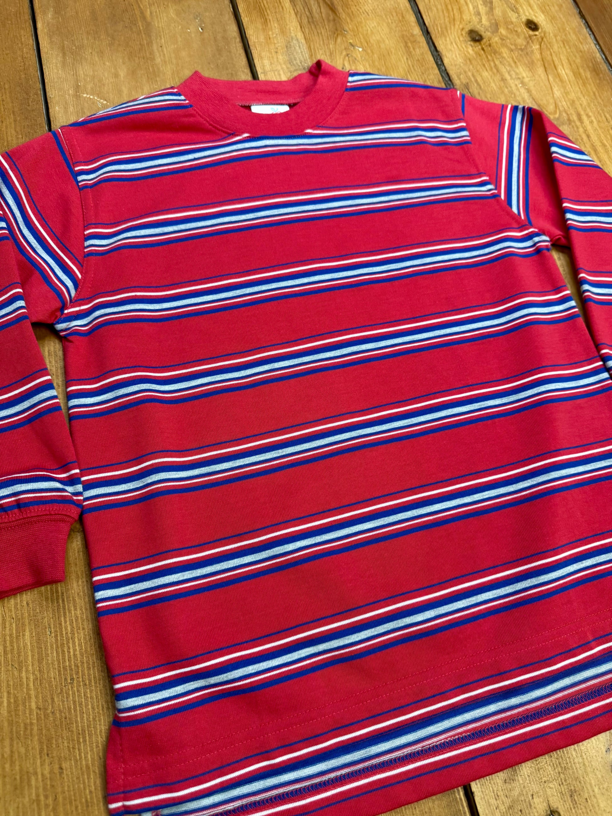 Vintage 90s Adams red striped long sleeve top. Age 4 years. Handpicked for Bee Tiny kids vintage. 