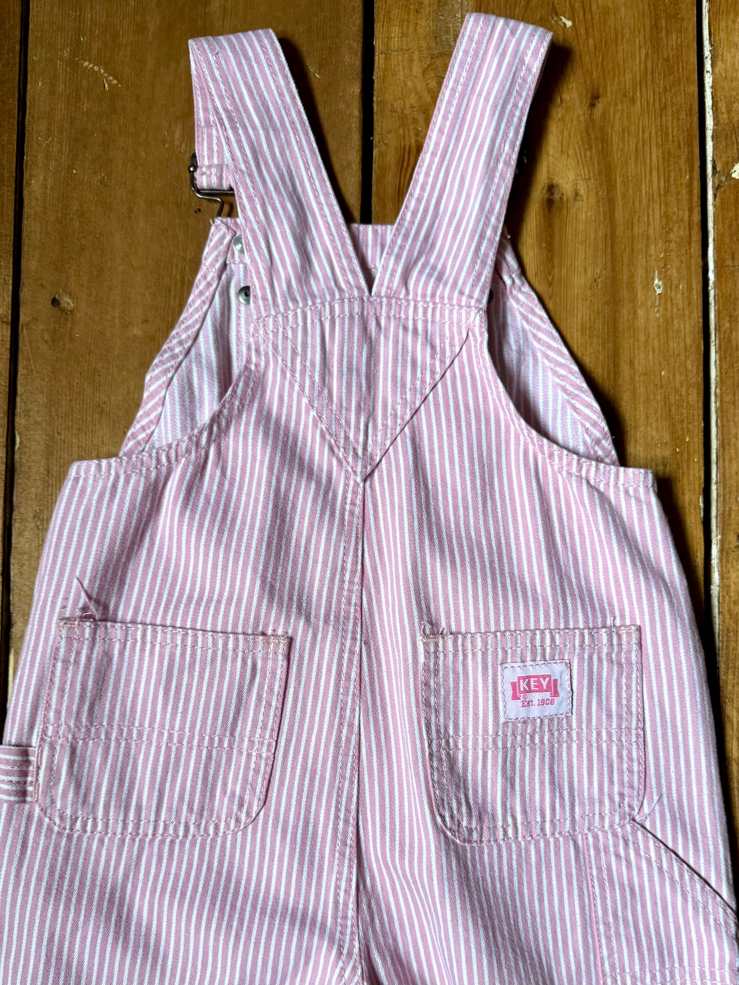 Pink Striped KEY Dungarees | 18 Months