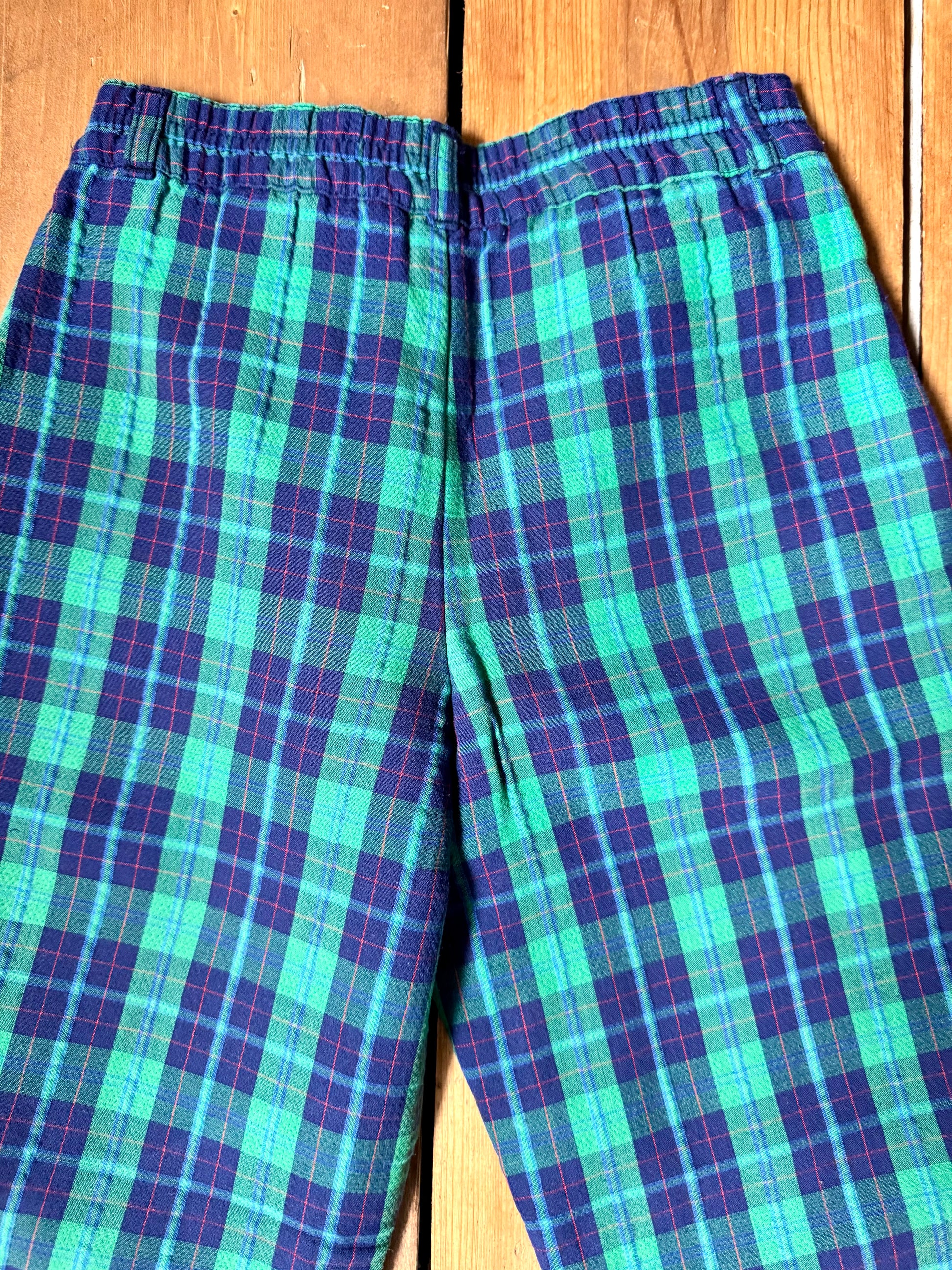Vintage 90s blue & green check childrens trousers. Vintage kids trousers. Handpicked for Bee Tiny kids vintage.