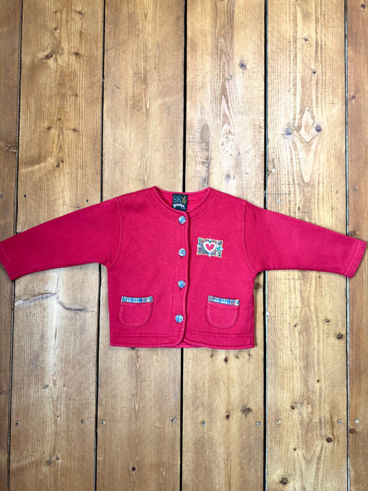 Italian vintage kids red cardigan. Vintage 90s cotagecore kids cardigan.  Age 1-2 years. Handpicked for Bee Tiny kids vintage. 