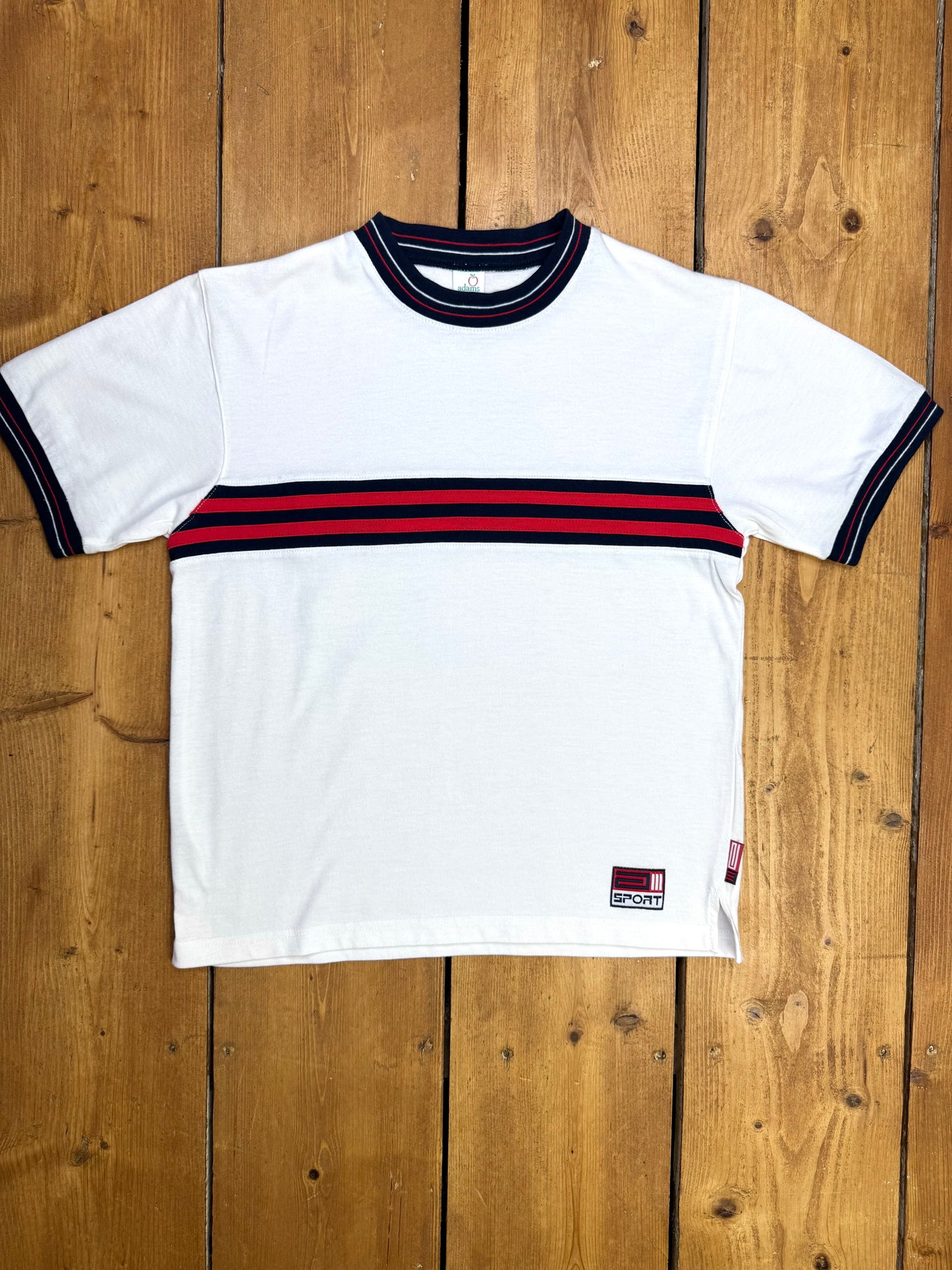 Vintage 90s Adams white sports t-shirt. Age 8 years. Handpicked for Bee Tiny kids vintage.