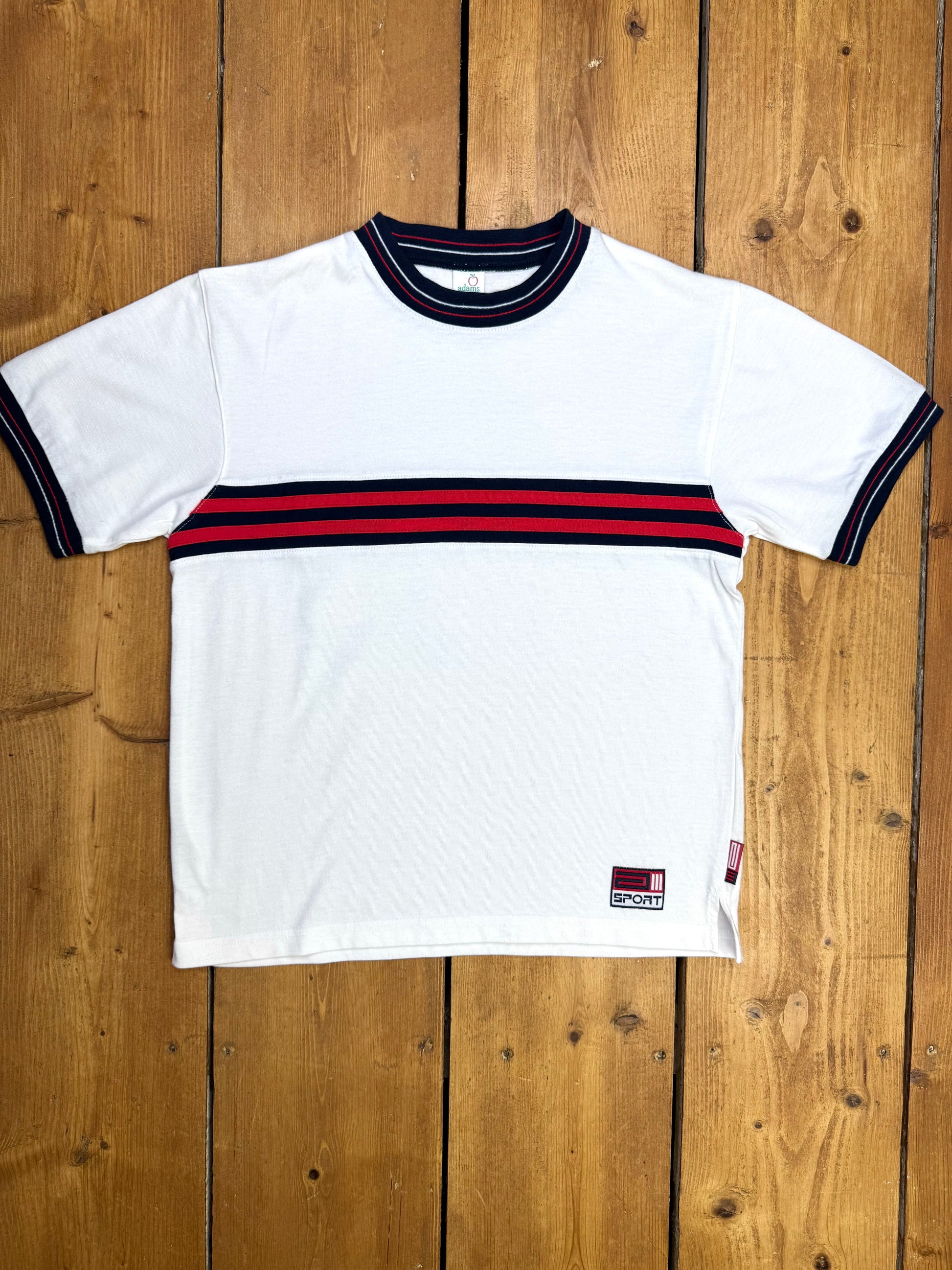Vintage 90s Adams white sports t-shirt. Age 8 years. Handpicked for Bee Tiny kids vintage.