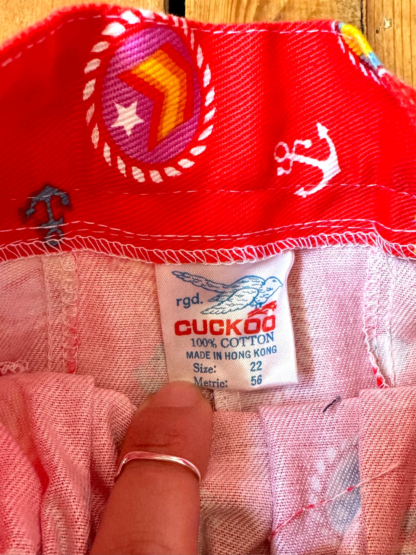 Vintage 70s Cuckoo Red Nautical Print Trousers | 3 Years