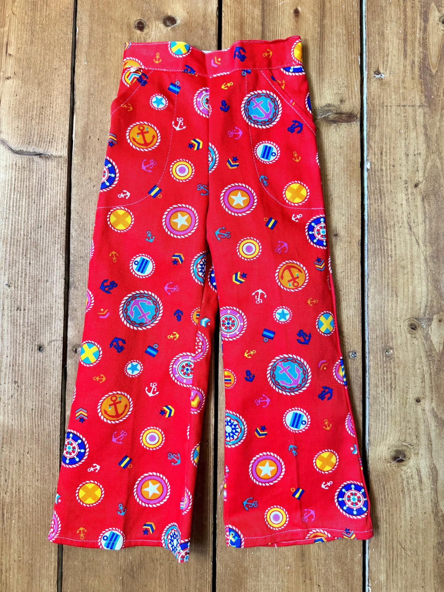 Vintage 70s Cuckoo Red Nautical Print Trousers | 3 Years