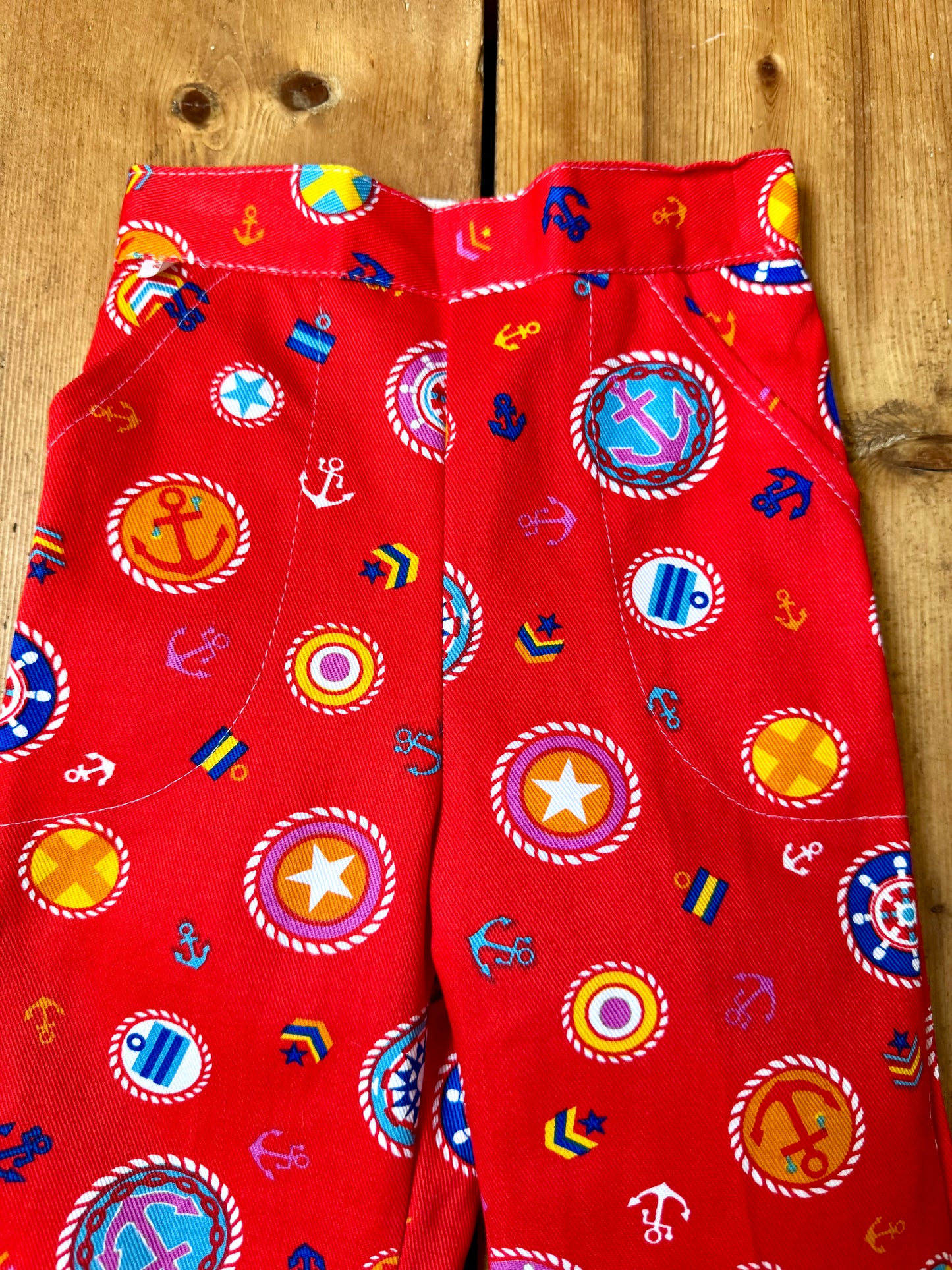 Vintage 70s Cuckoo Red Nautical Print Trousers | 3 Years