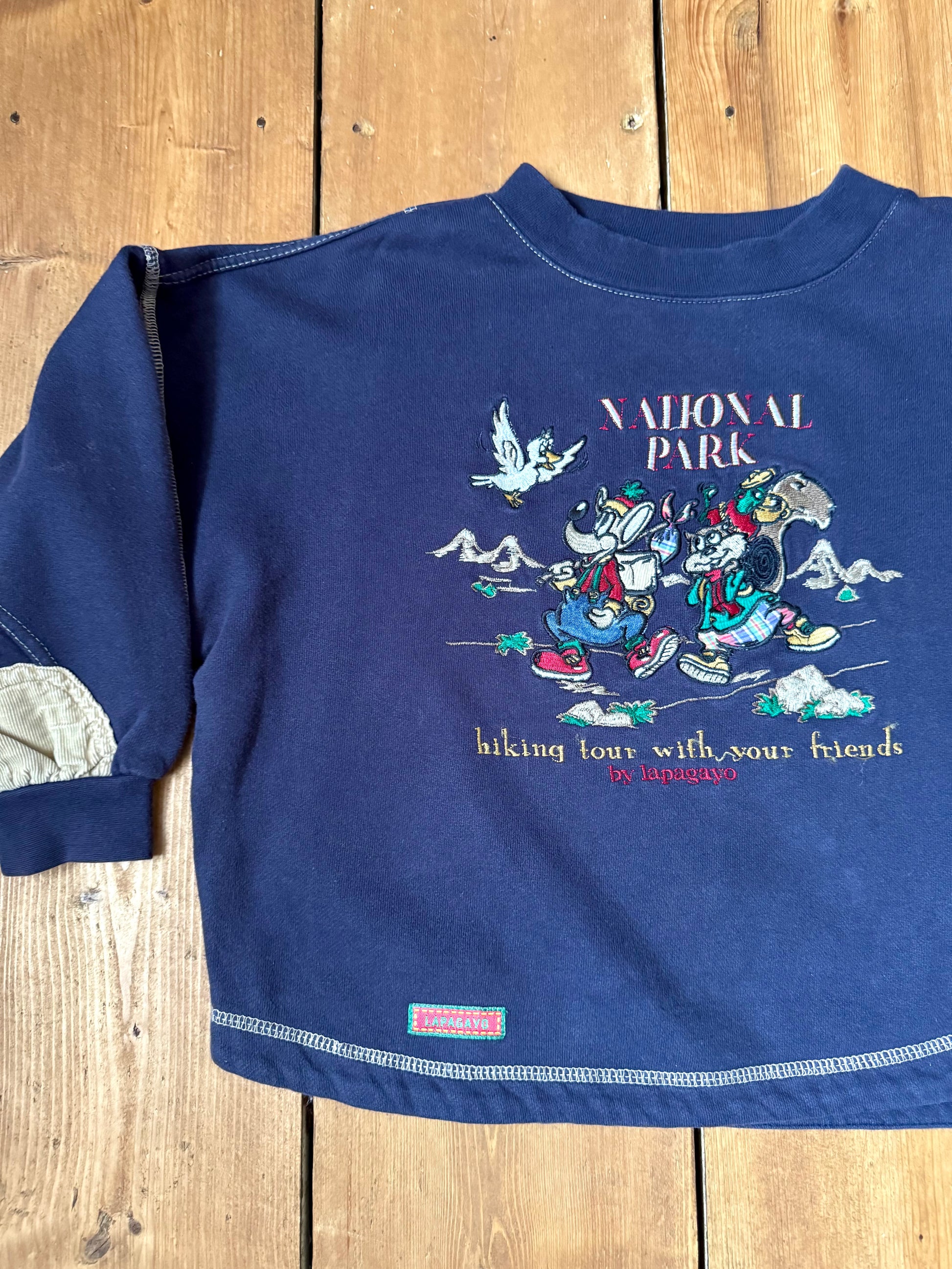 Vintage Lapayago National Park embroidered navy kids sweatshirt from the 90s. Handpicked for Bee Tiny kids vintage.