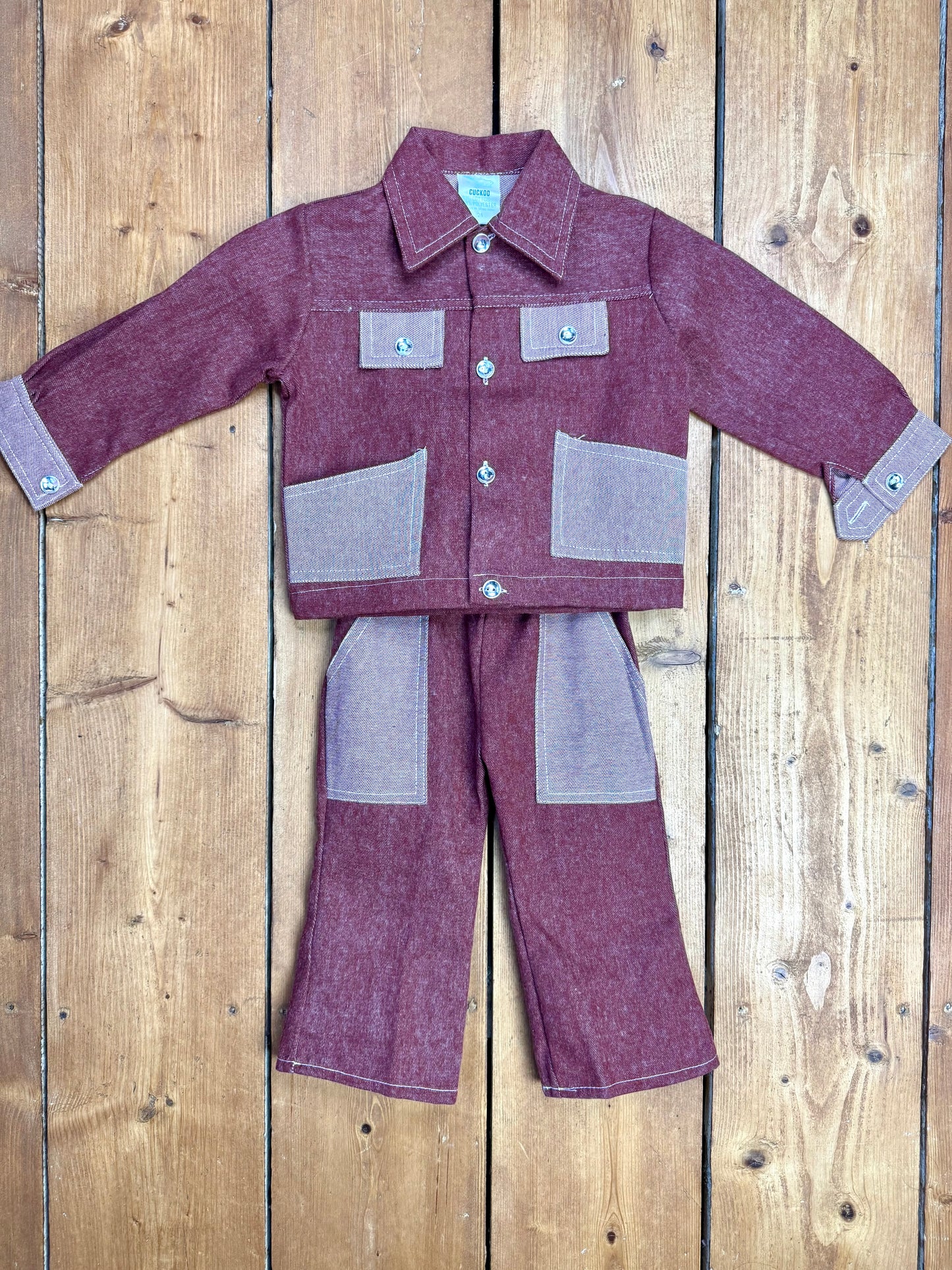 Vintage Cuckoo kids matching 2 piece jacket and trousers set. Vintage kids matching denim set. Age 2-3 years. Handpicked for Bee Tiny kids vintage.