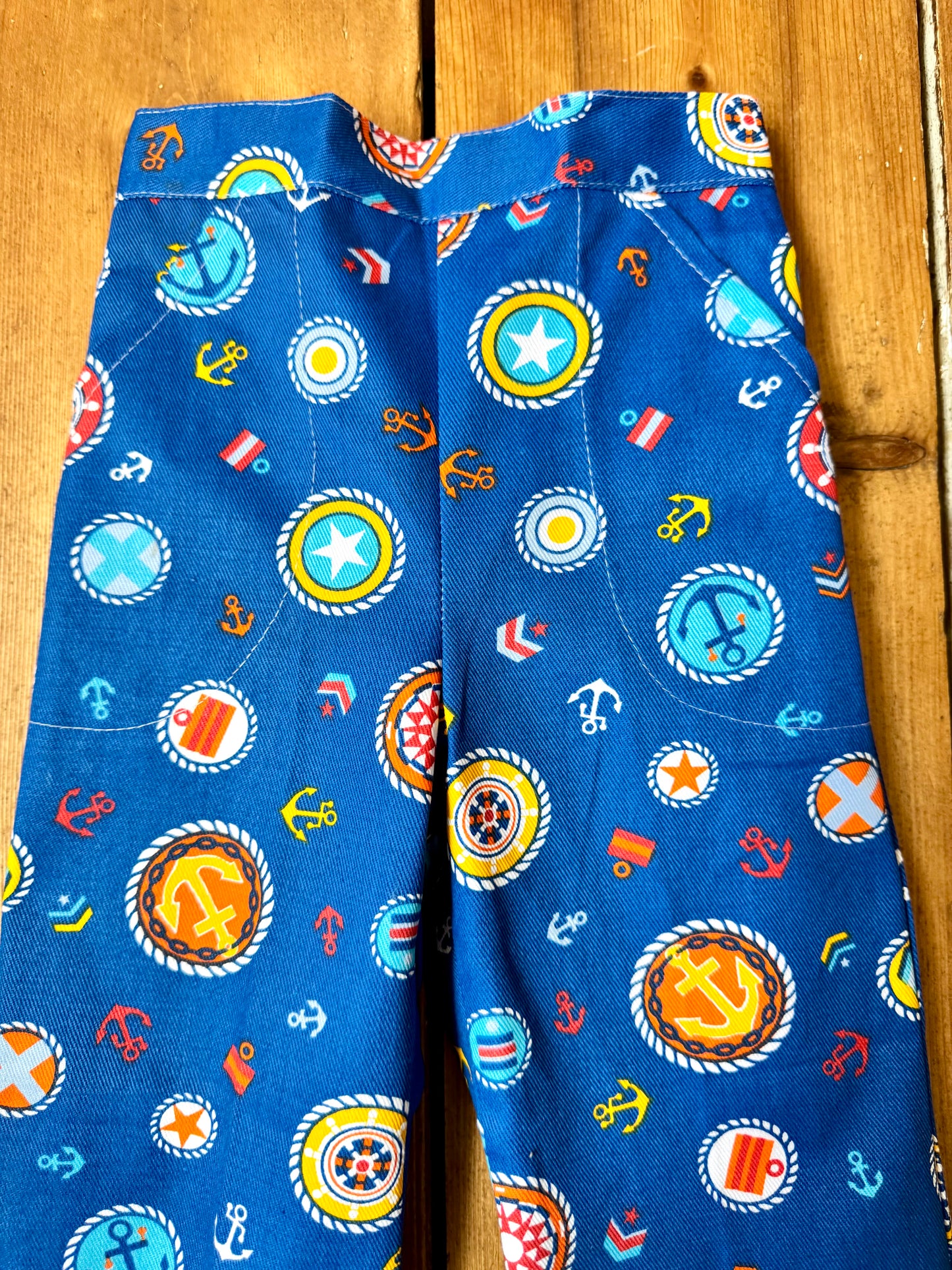 Vintage 70s Cuckoo Blue Nautical Print Trousers | 3 Years