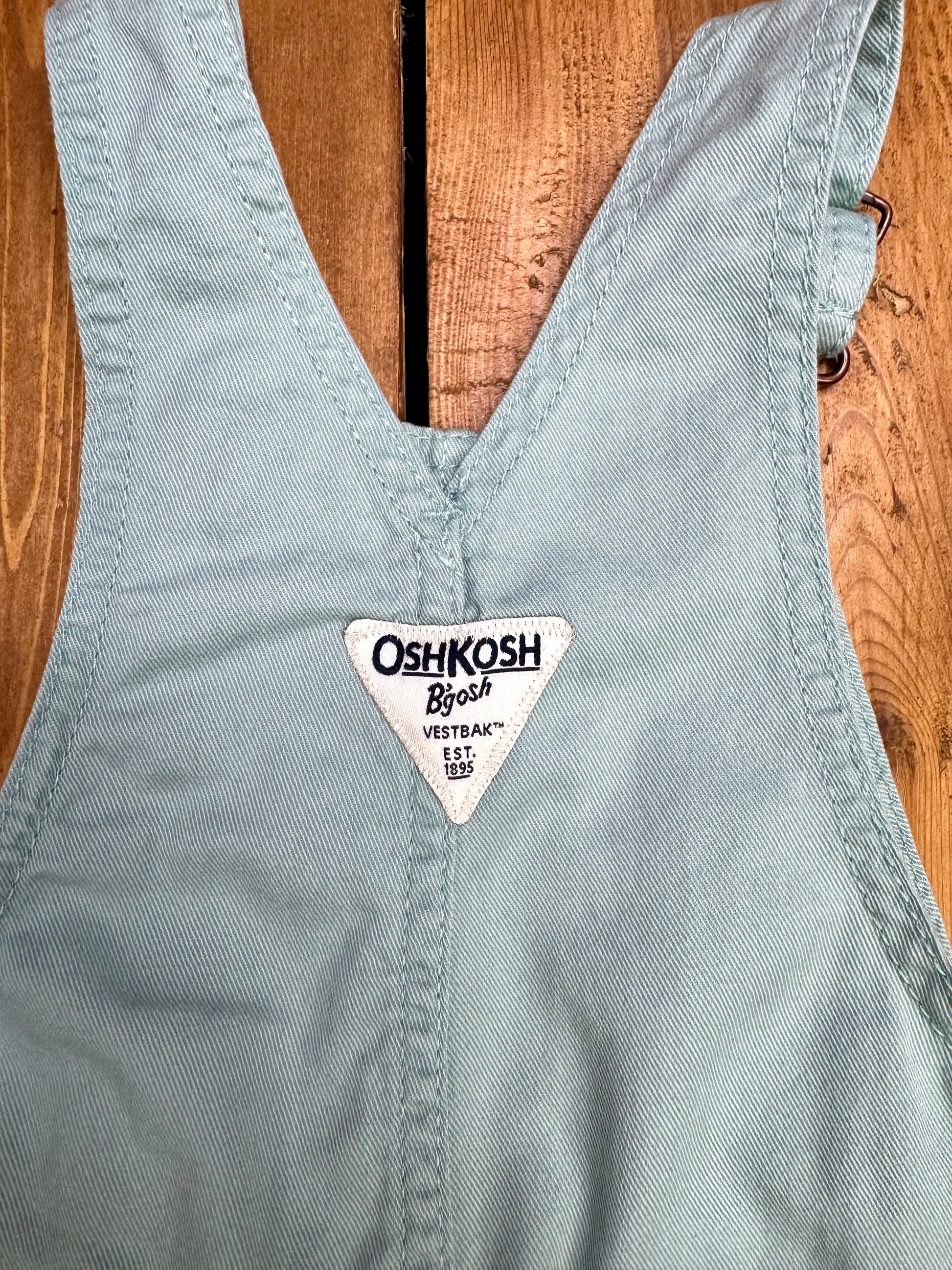 OshKosh mint green heart pocket dungarees. 12 months. Handpicked for Bee Tiny kids vintage.