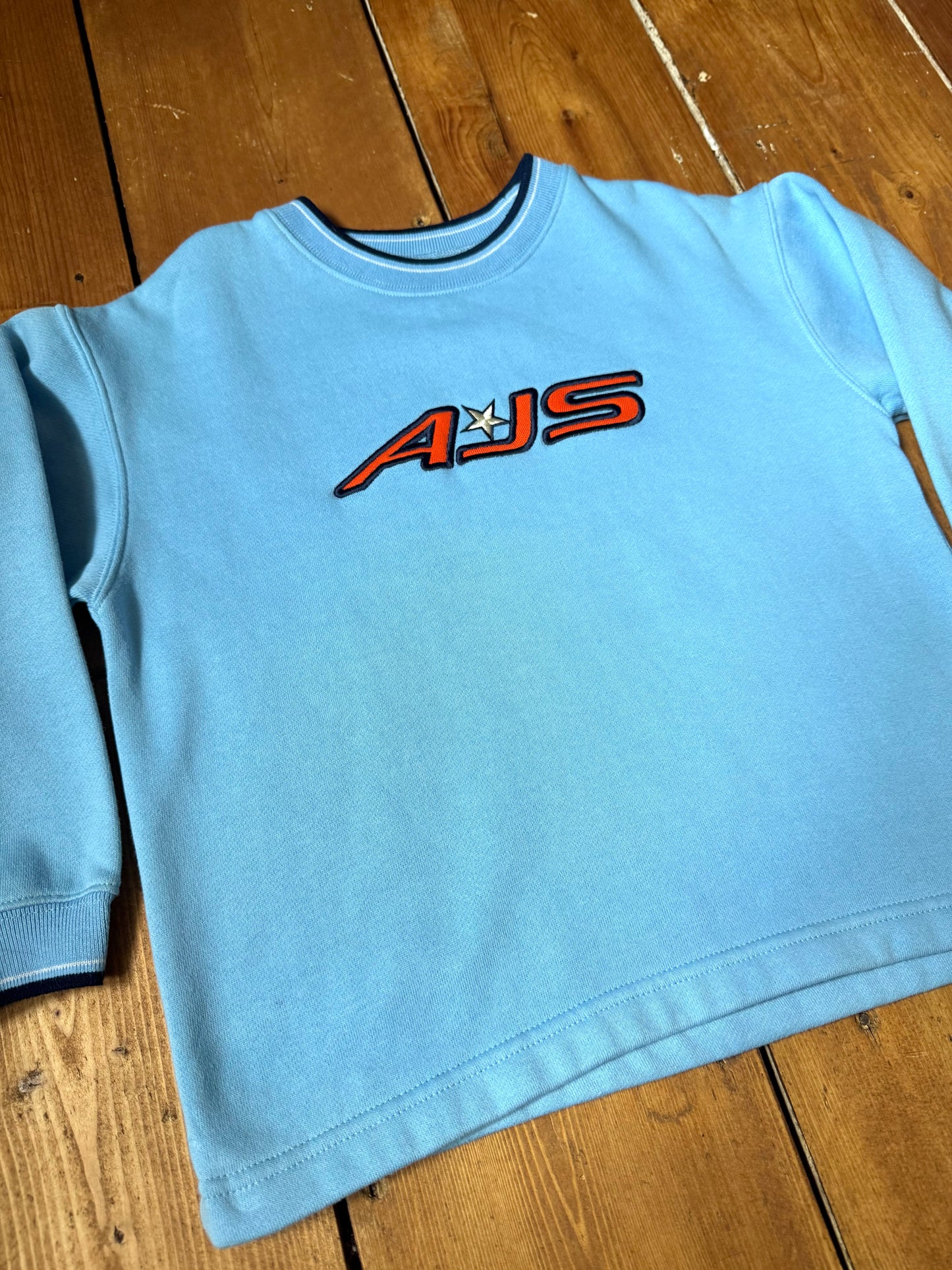 Vintage 90s Adams AJS kids sweatshirt jumper. Blue vintage  Y2K kids jumper. Age 5 years. Handpicked for Bee Tiny kids vintage. 