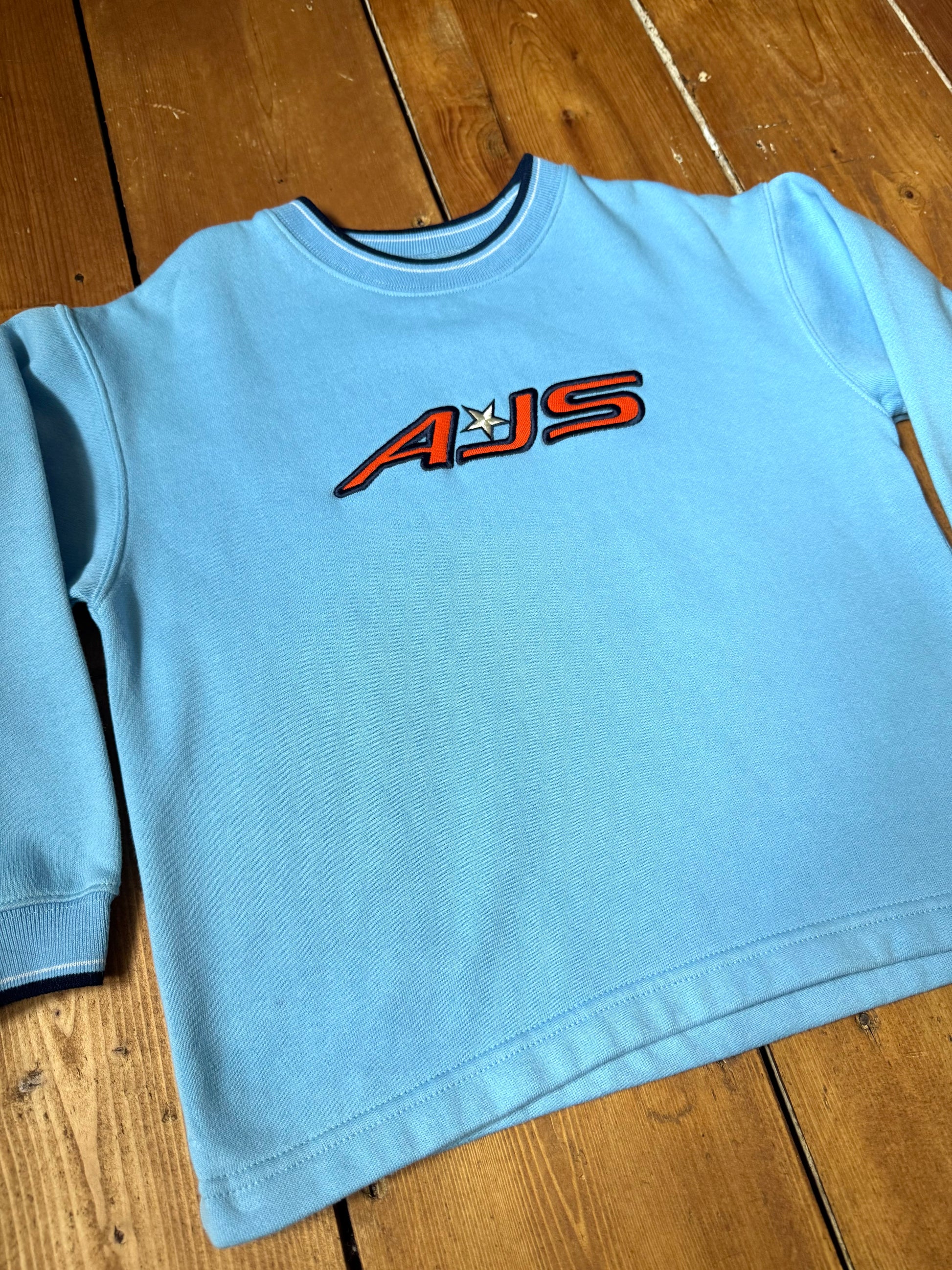 Vintage 90s Adams AJS kids sweatshirt jumper. Blue vintage  Y2K kids jumper. Age 5 years. Handpicked for Bee Tiny kids vintage. 