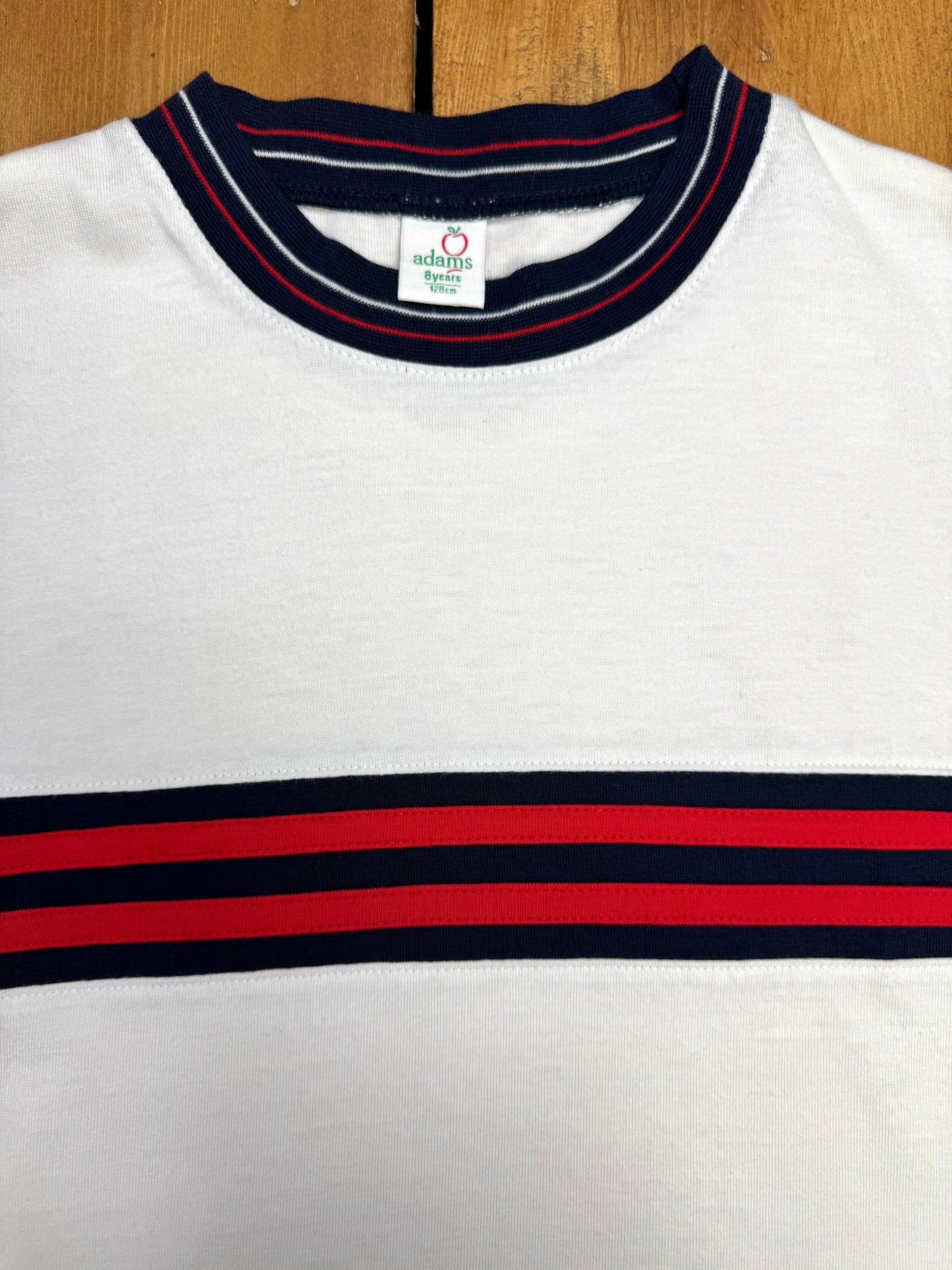 Vintage 90s Adams white sports t-shirt. Age 8 years. Handpicked for Bee Tiny kids vintage.