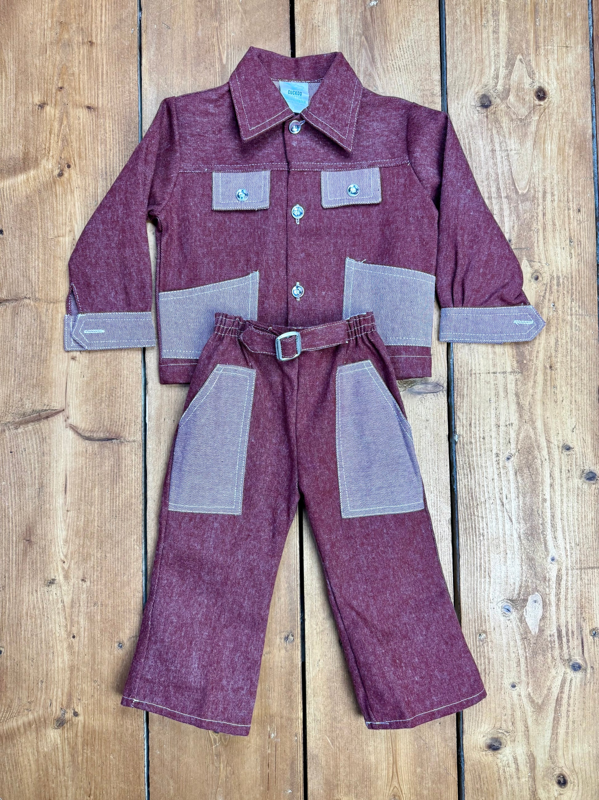 Vintage Cuckoo kids matching 2 piece jacket and trousers set. Vintage kids matching denim set. Age 2-3 years. Handpicked for Bee Tiny kids vintage.