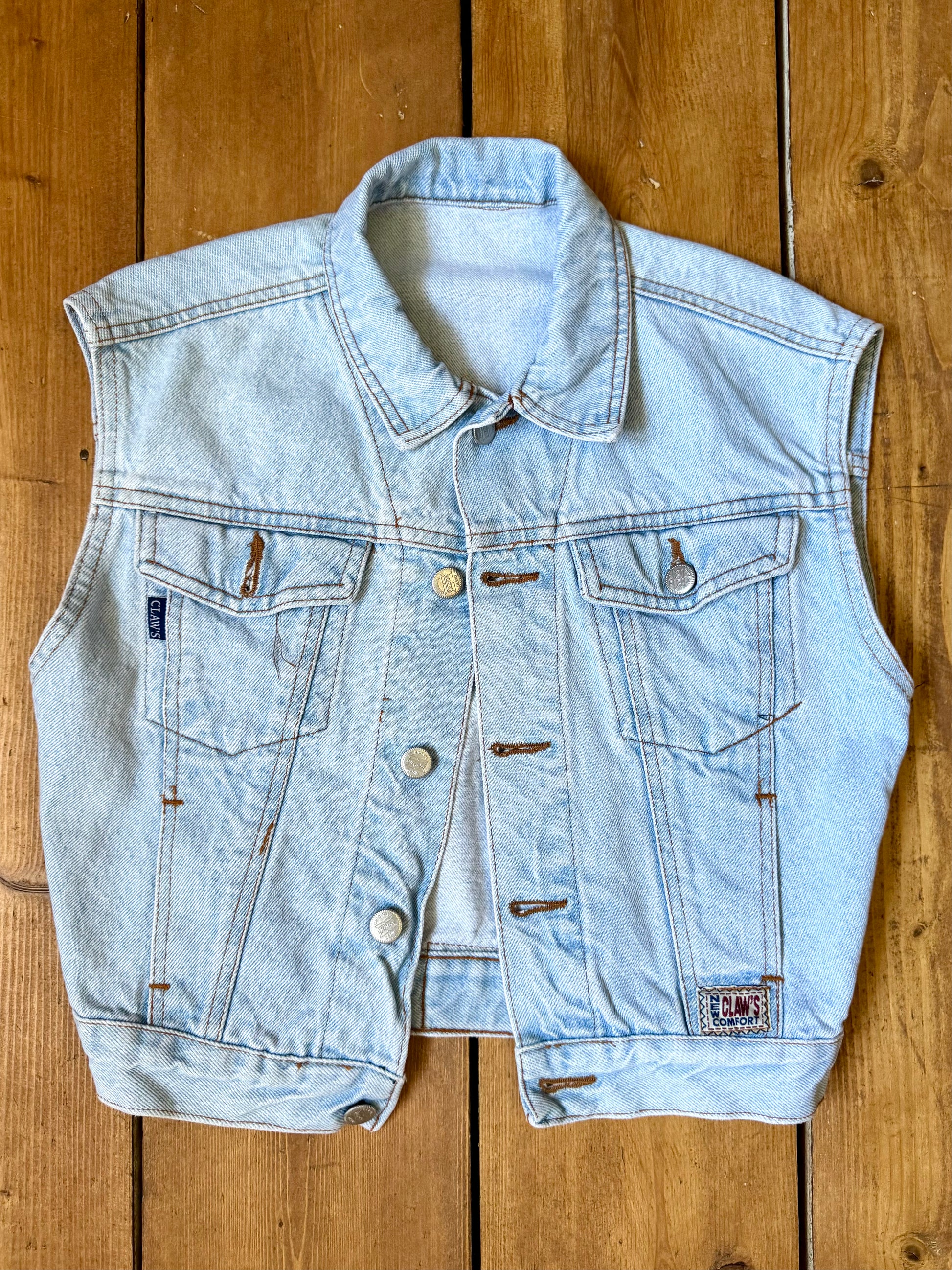 Vintage 90s Claws denim vest with a handpainted red truck on the back panel. One of a kind unique vintage item handpicked for Bee Tiny kids vintage. Age 11 years. wear oversized.