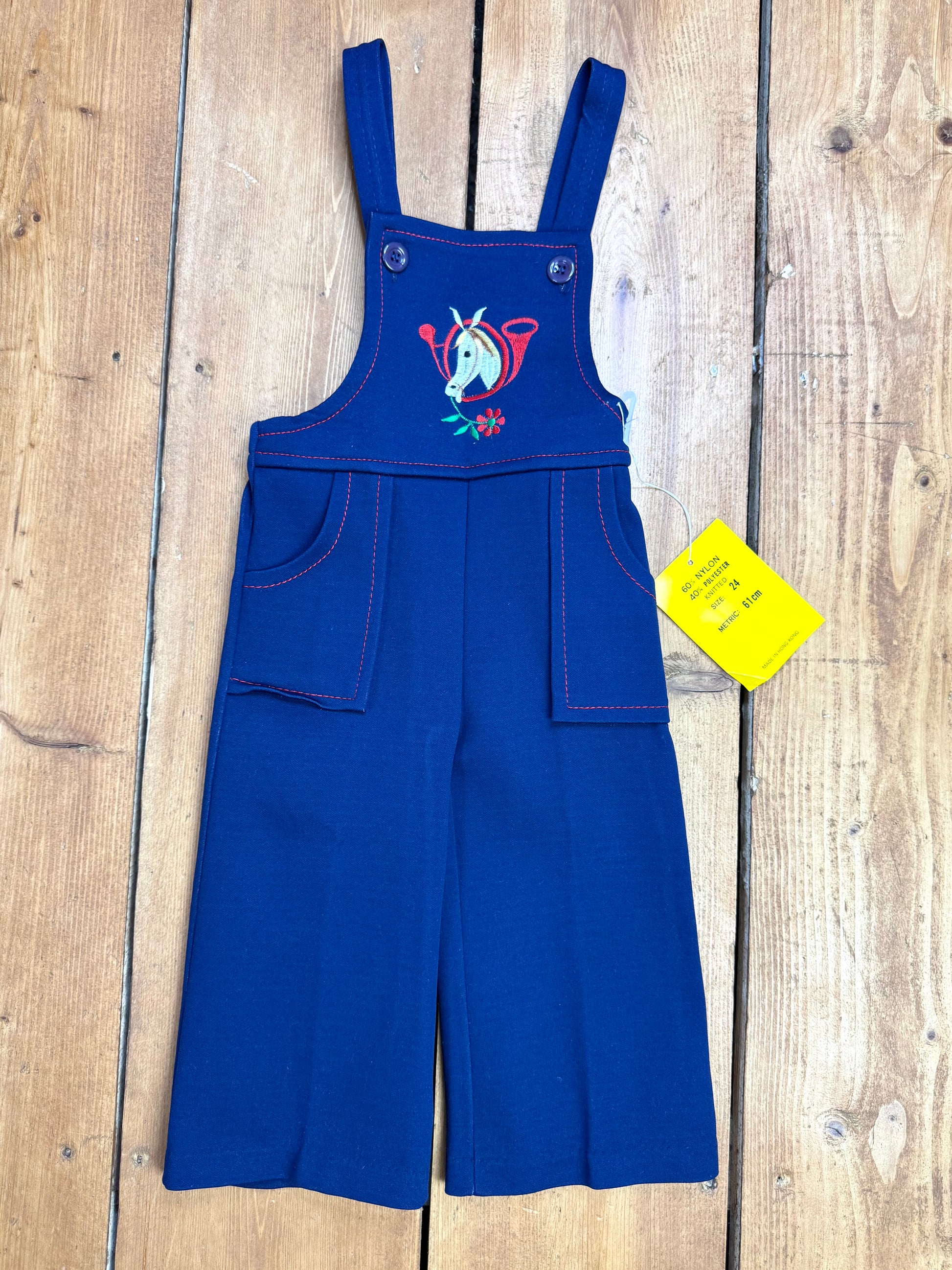 Vintage 70s Cuckoo kids horse dungarees. e 2 years. Handpicked for Bee Tiny kids vintage.
