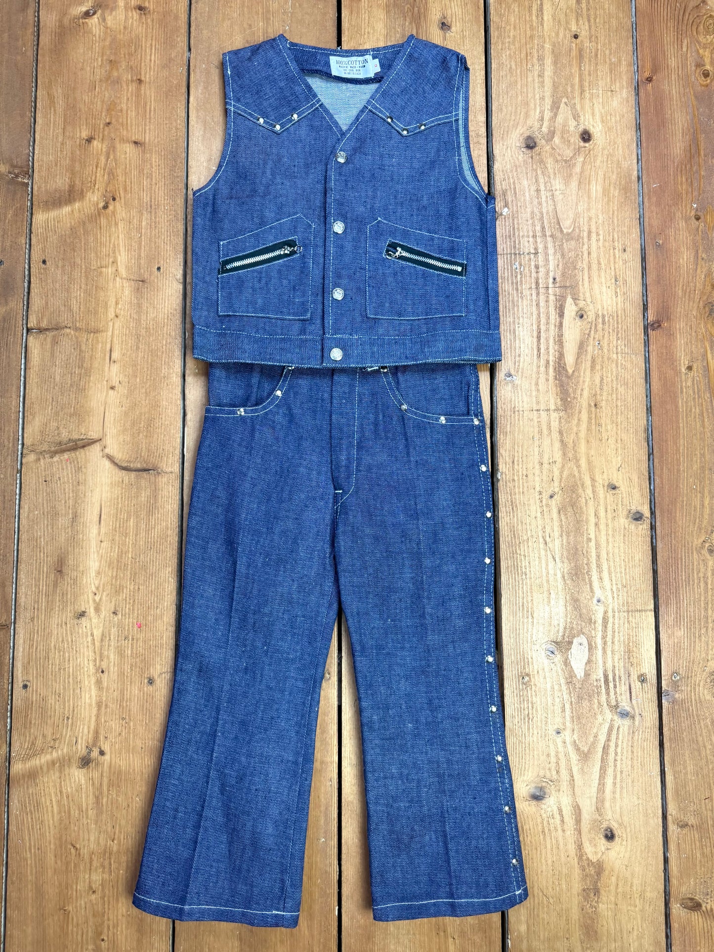 Vintage 70s Cuckoo kids 2 piece matching denim set. Western cowgirl style. Age 6 years. Handpicked for Bee Tiny kids vintage.