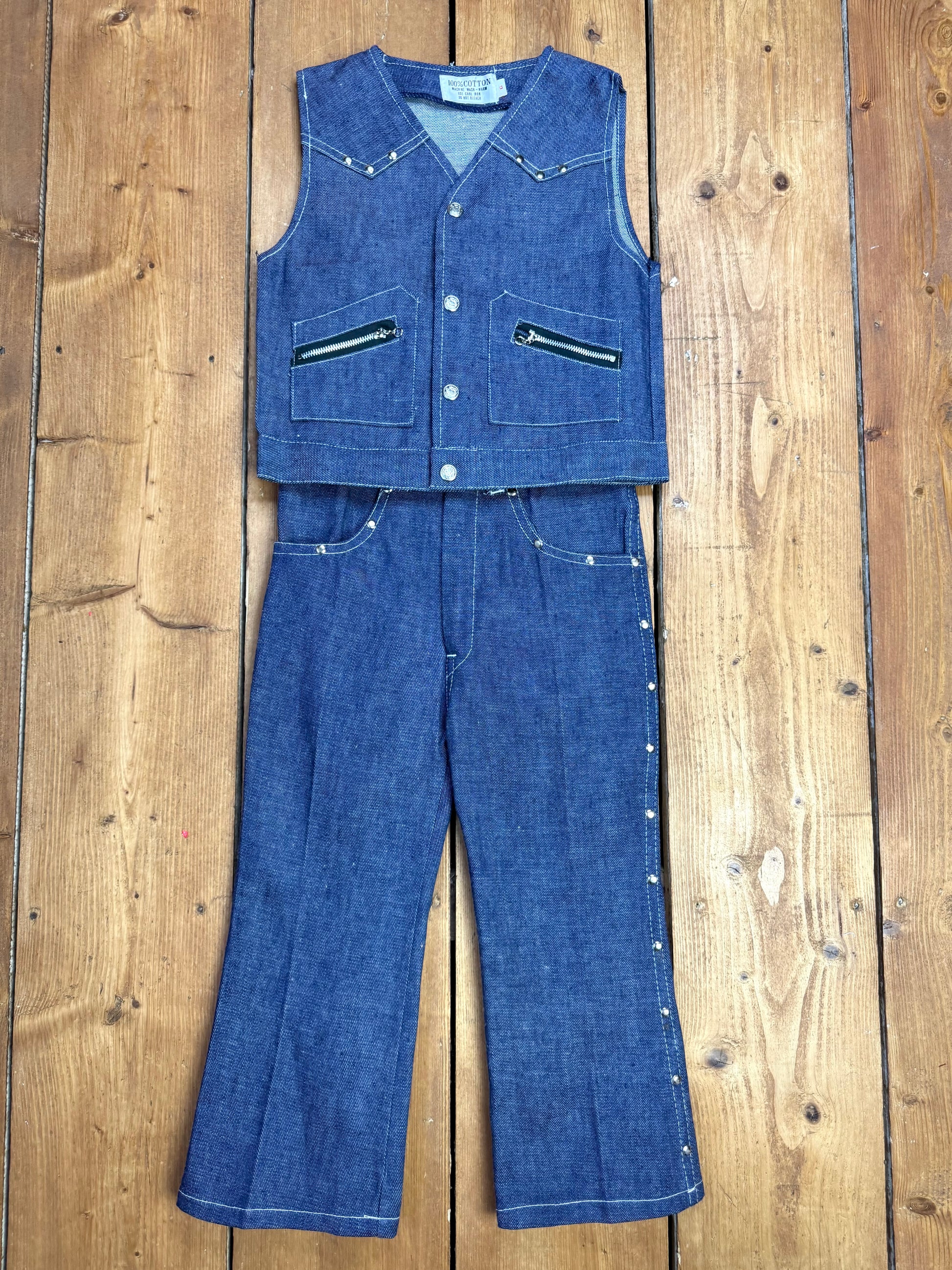 Vintage 70s Cuckoo kids 2 piece matching denim set. Western cowgirl style. Age 6 years. Handpicked for Bee Tiny kids vintage.