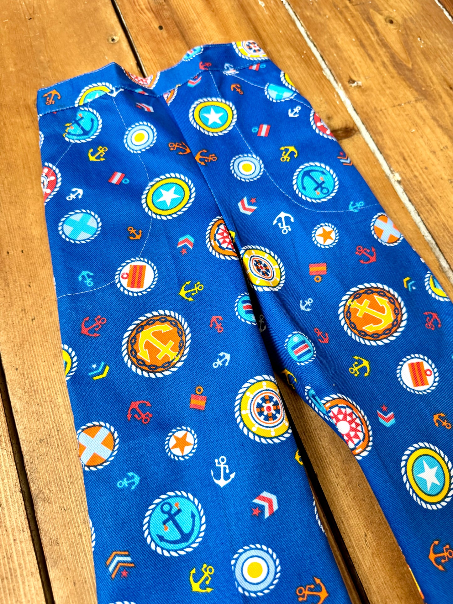 Vintage 70s Cuckoo Blue Nautical Print Trousers | 3 Years