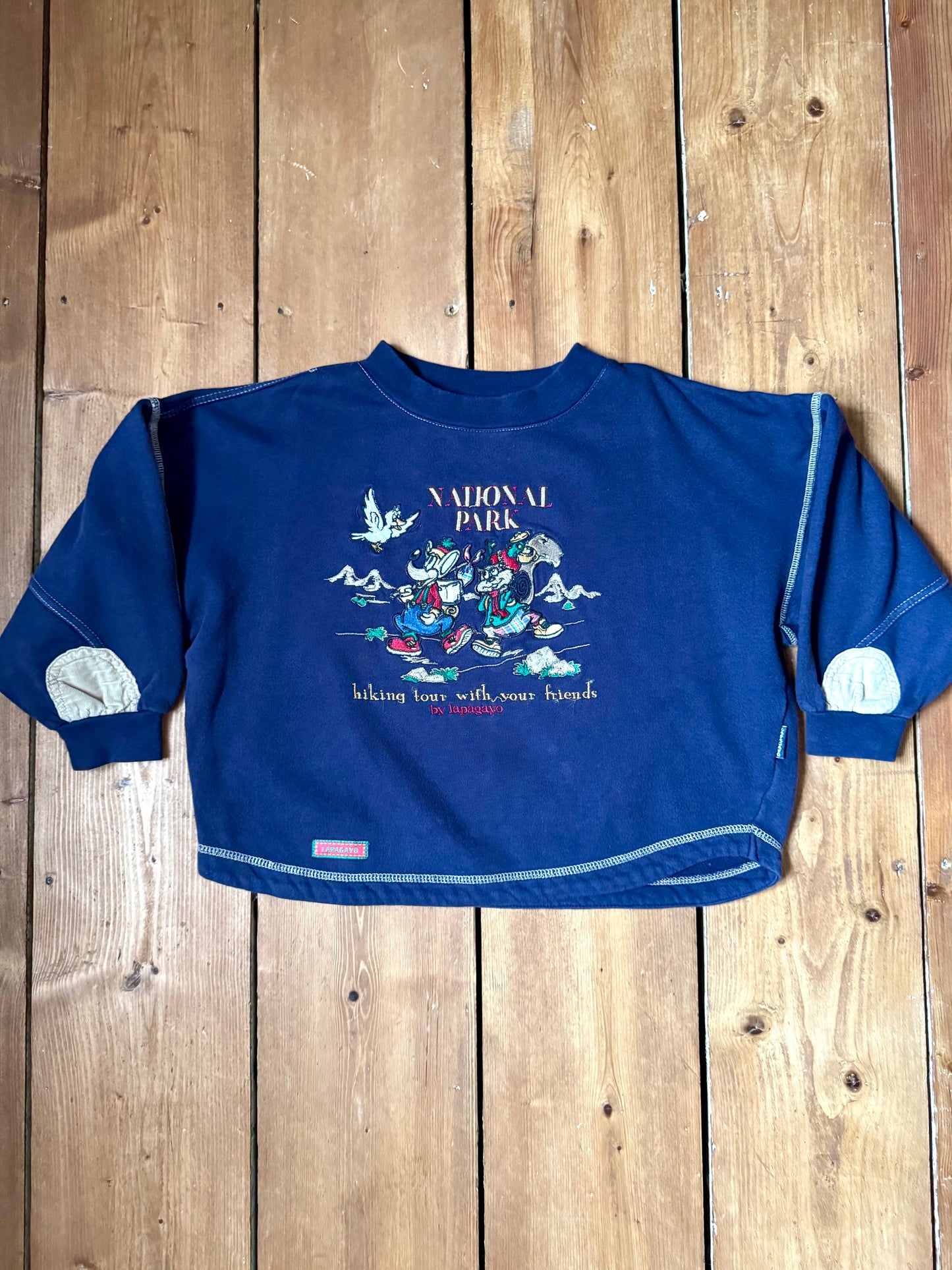Vintage Lapayago National Park embroidered navy kids sweatshirt from the 90s. Handpicked for Bee Tiny kids vintage.