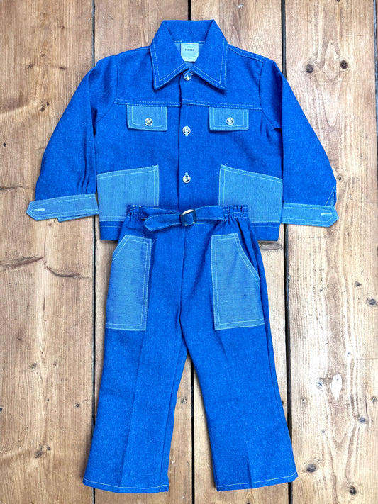 Vintage Cuckoo kids 2 piece jacket and trouser set. Vintage kids denim matching set. Age 2-3 years. Handpicked for Bee Tiny kids vintage.
