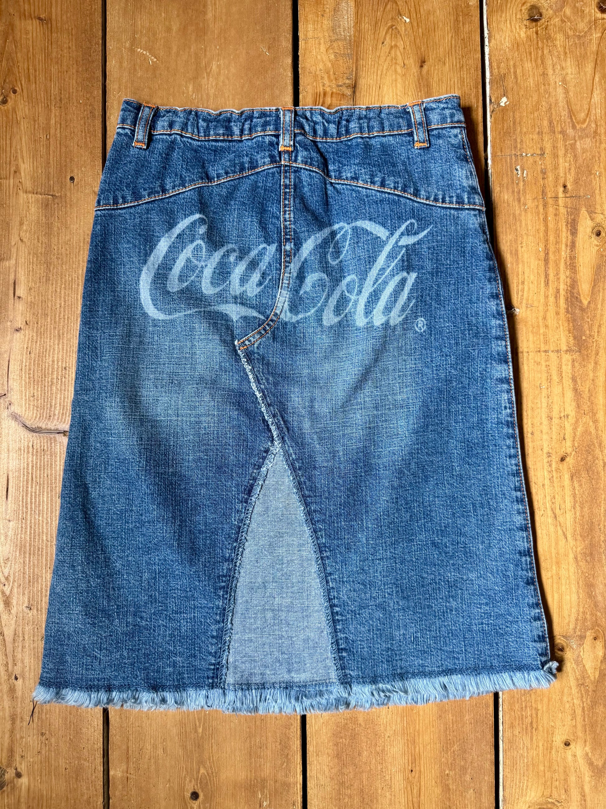 Vintage 2000s rare Coca-Cola kids denim midi skirt. Age 8-9 years. Handpicked for Bee Tiny.