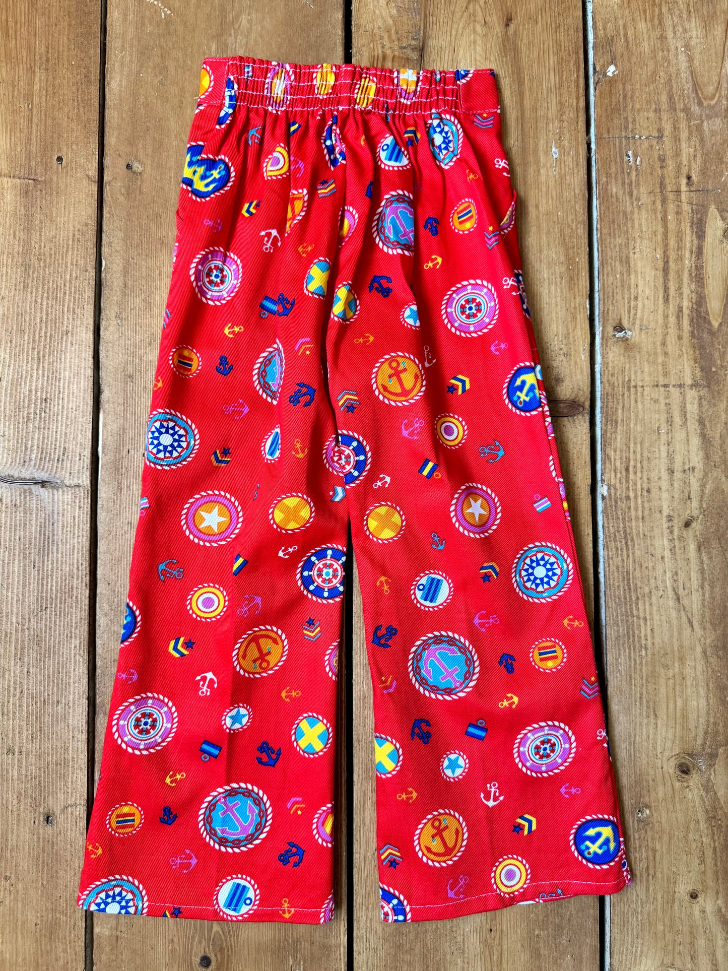 Vintage 70s Cuckoo Red Nautical Print Trousers | 3 Years