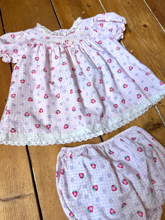 Vintage Strawberry Print Baby Set | 6-12 Months