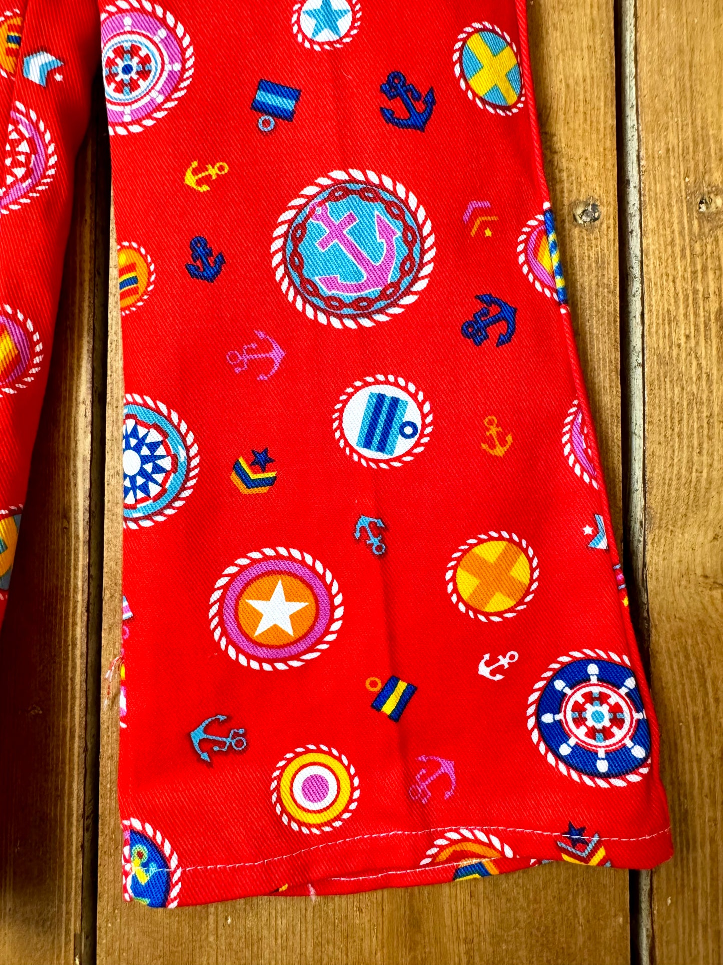 Vintage 70s Cuckoo Red Nautical Print Trousers | 3 Years