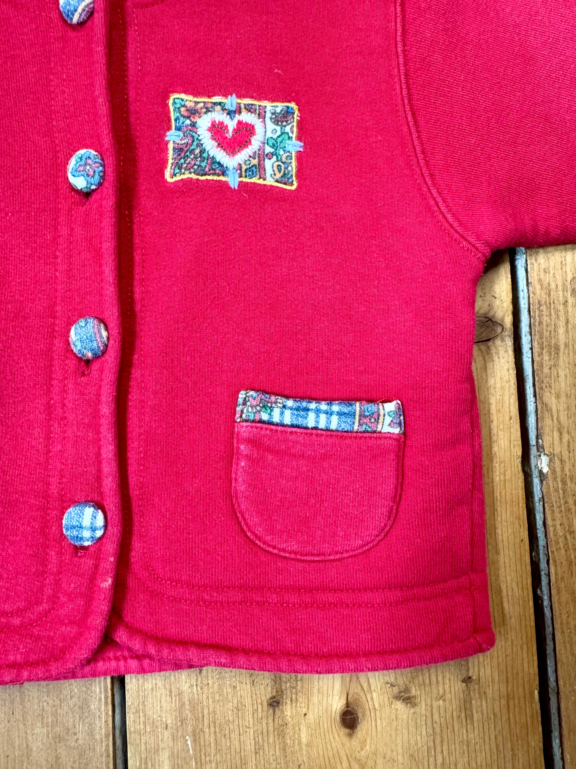 Italian vintage kids red cardigan. Vintage 90s cotagecore kids cardigan.  Age 1-2 years. Handpicked for Bee Tiny kids vintage. 
