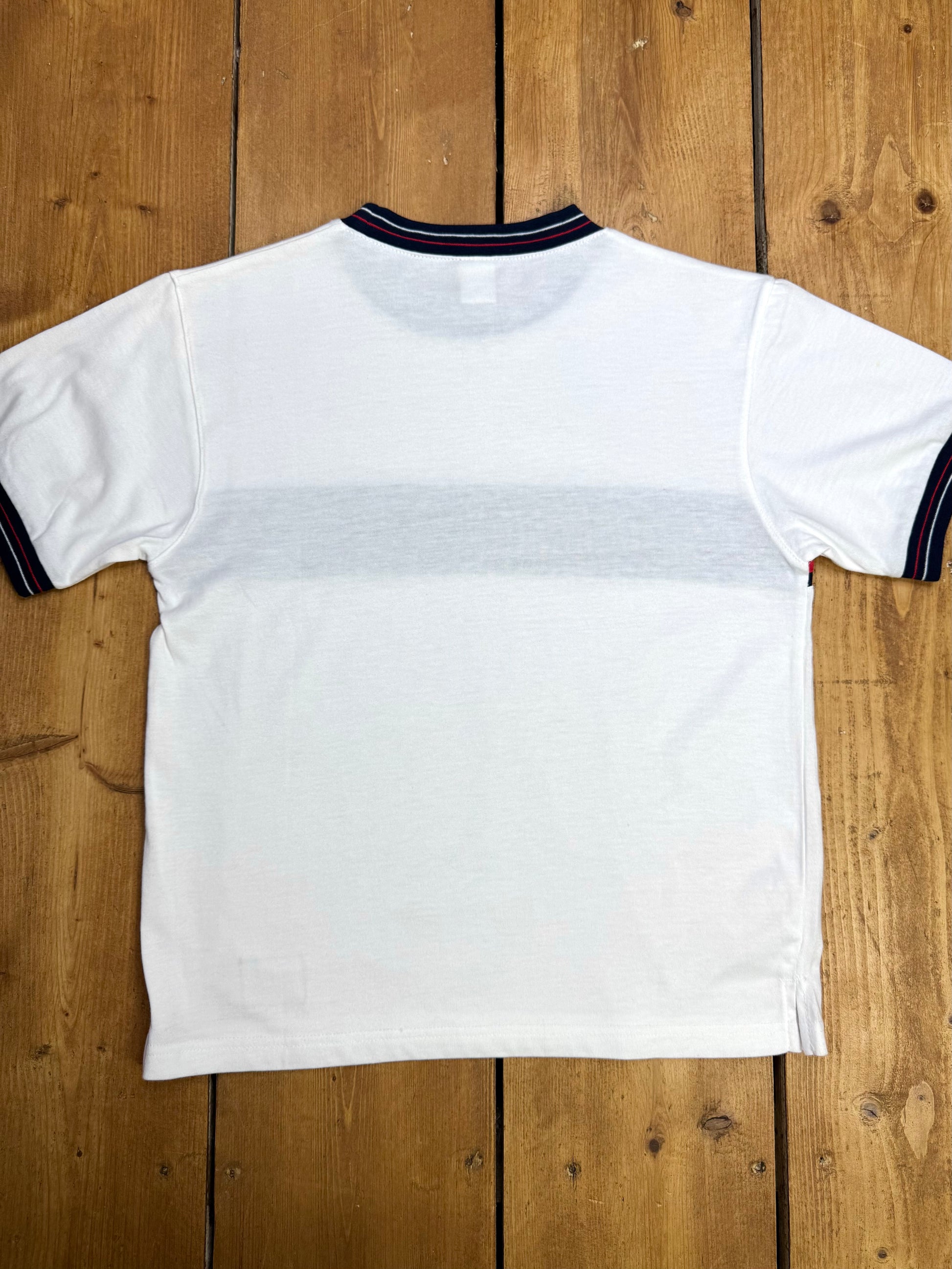 Vintage 90s Adams white sports t-shirt. Age 8 years. Handpicked for Bee Tiny kids vintage.