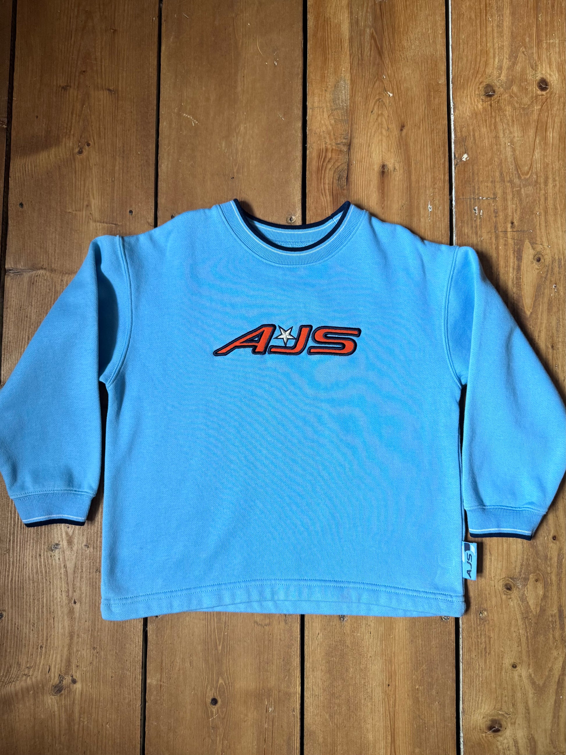 Vintage 90s Adams AJS kids sweatshirt jumper. Blue vintage  Y2K kids jumper. Age 5 years. Handpicked for Bee Tiny kids vintage. 