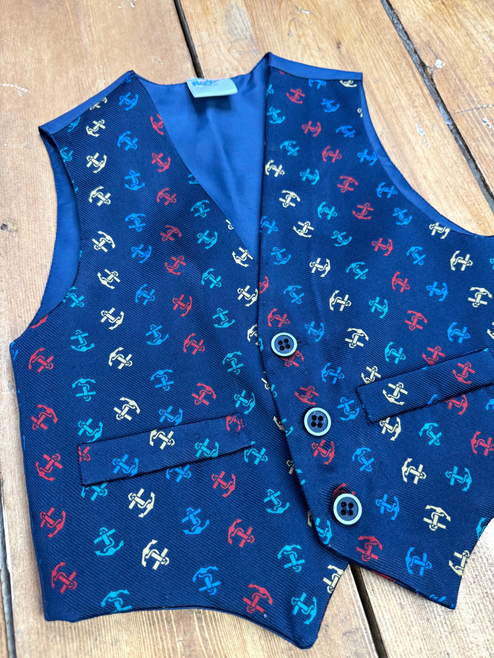 Vintage 90s kids nautical theme waistcoat. Age 3-4 years. Handpicked for Bee Tiny kids vintage. 