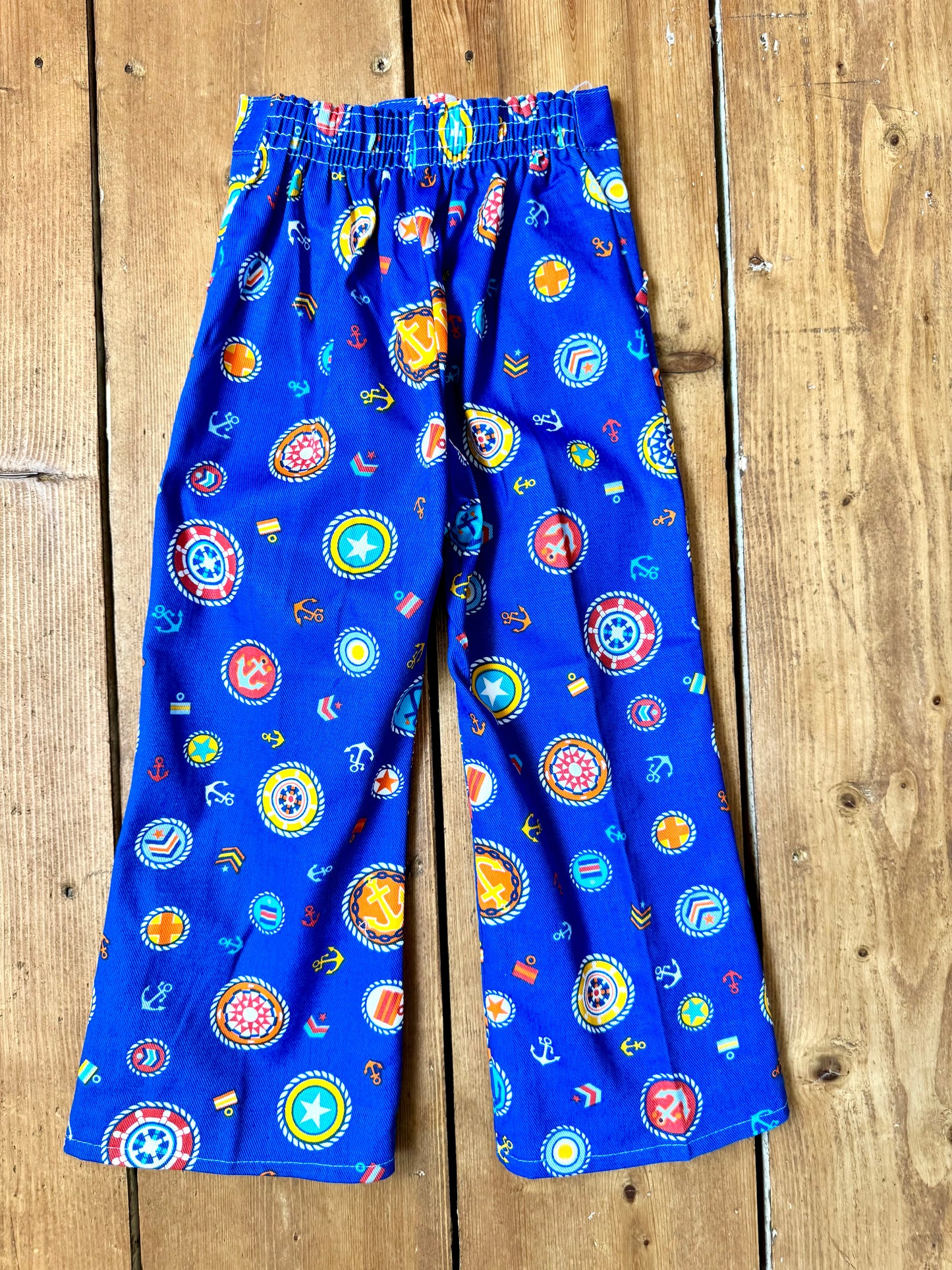 Vintage 70s Cuckoo Blue Nautical Print Trousers | 3 Years