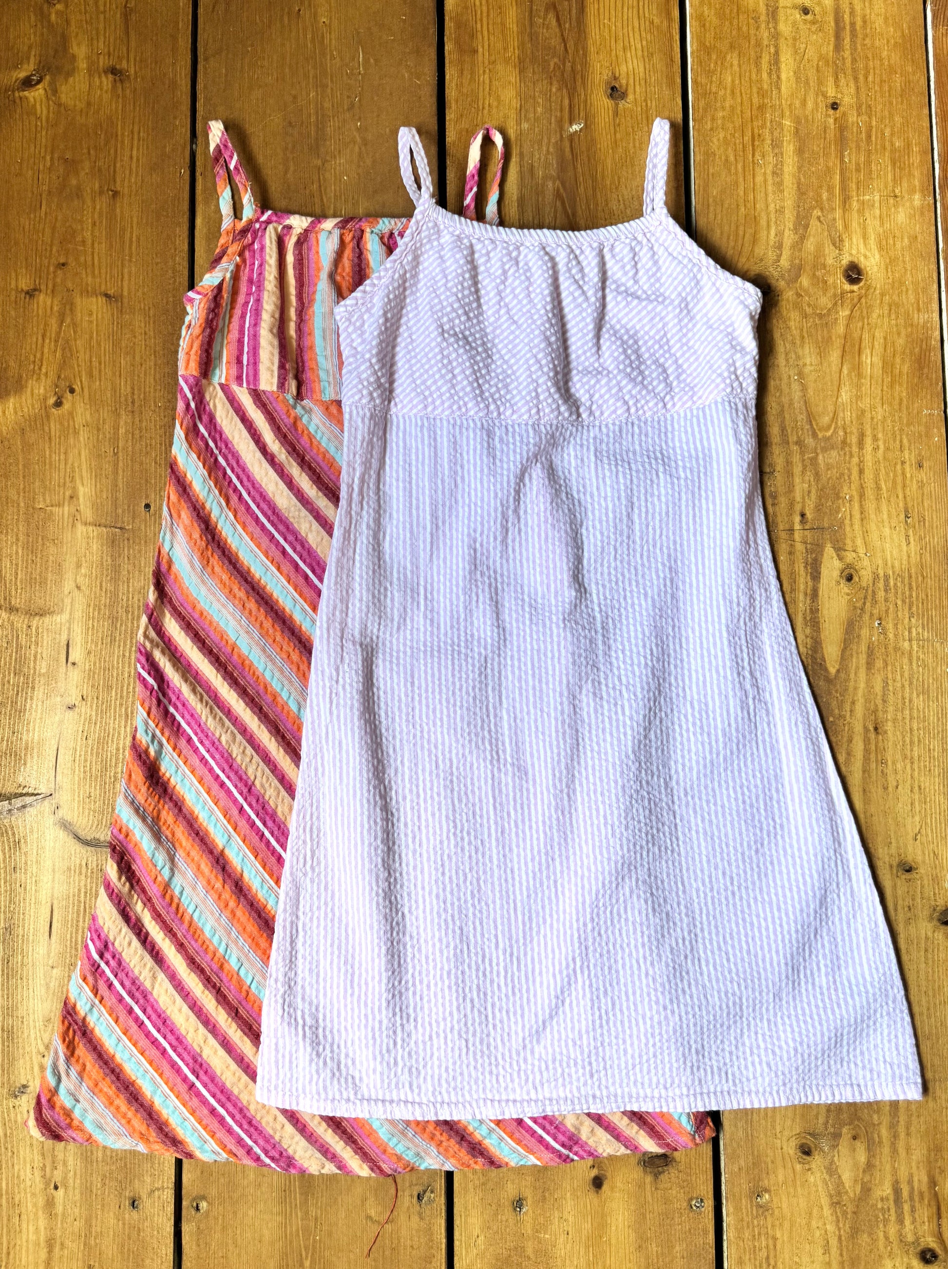 Vintage Y2K summer dress bundle for age 5–6 years featuring pink and colourful striped cotton dresses. Handpicked for Bee Tiny kids vintage.
