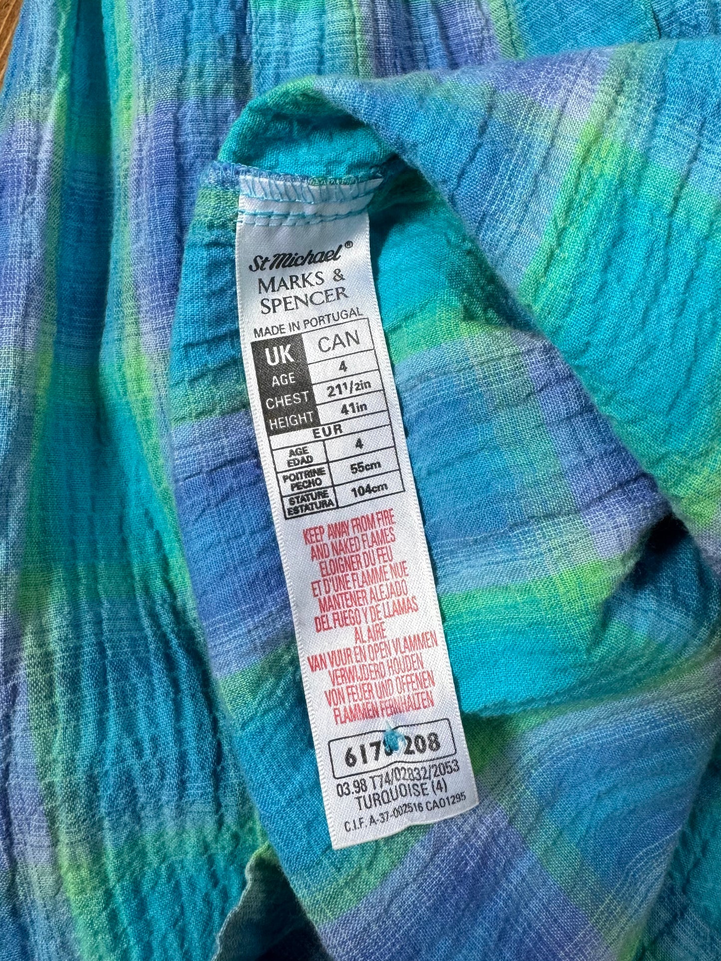 Vintage 90s St.Michael Blue Checked Dress | 4 Years