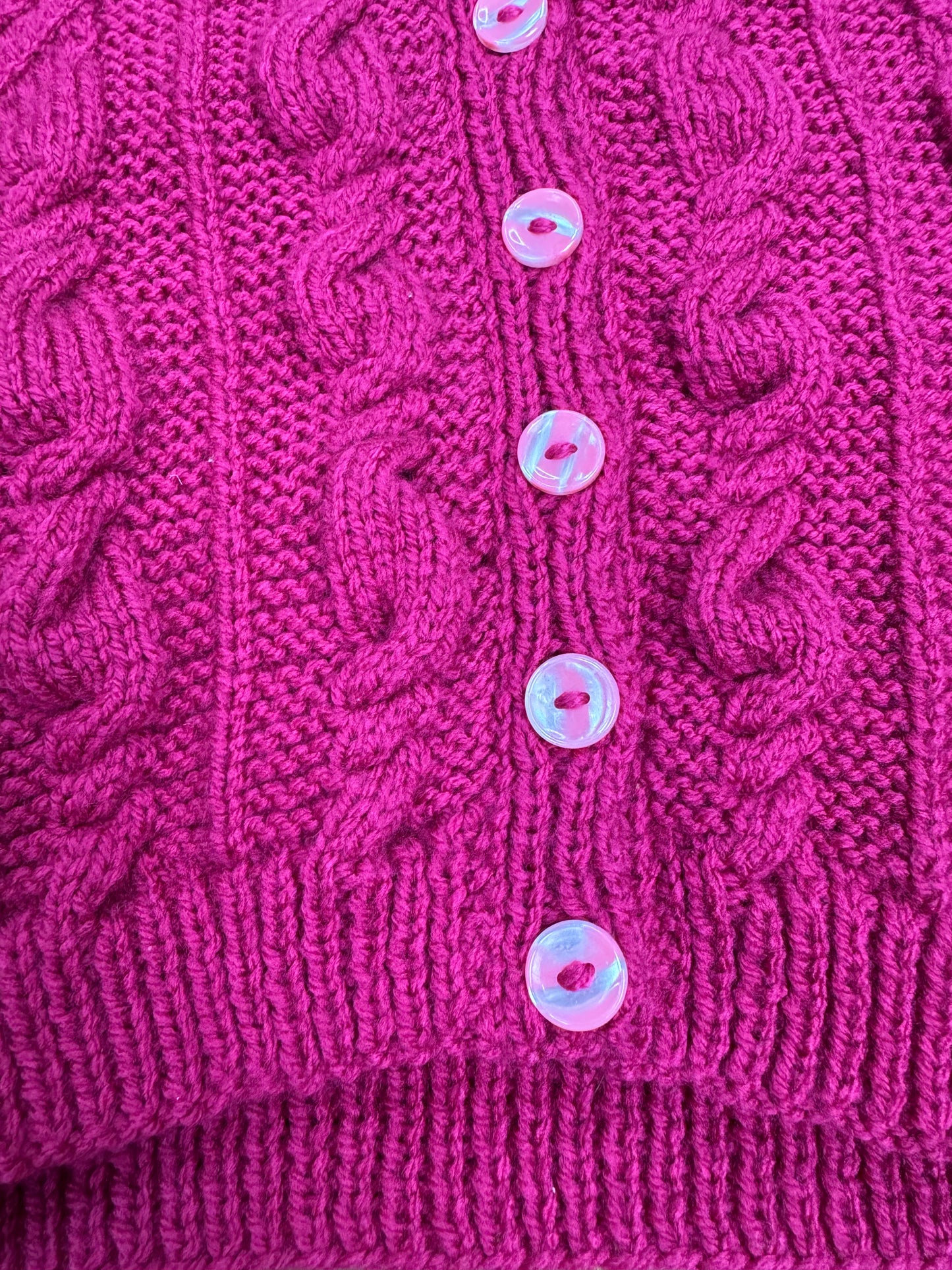 Vintage Handknit Raspberry Hooded Baby Cardigan | 3–6 Months