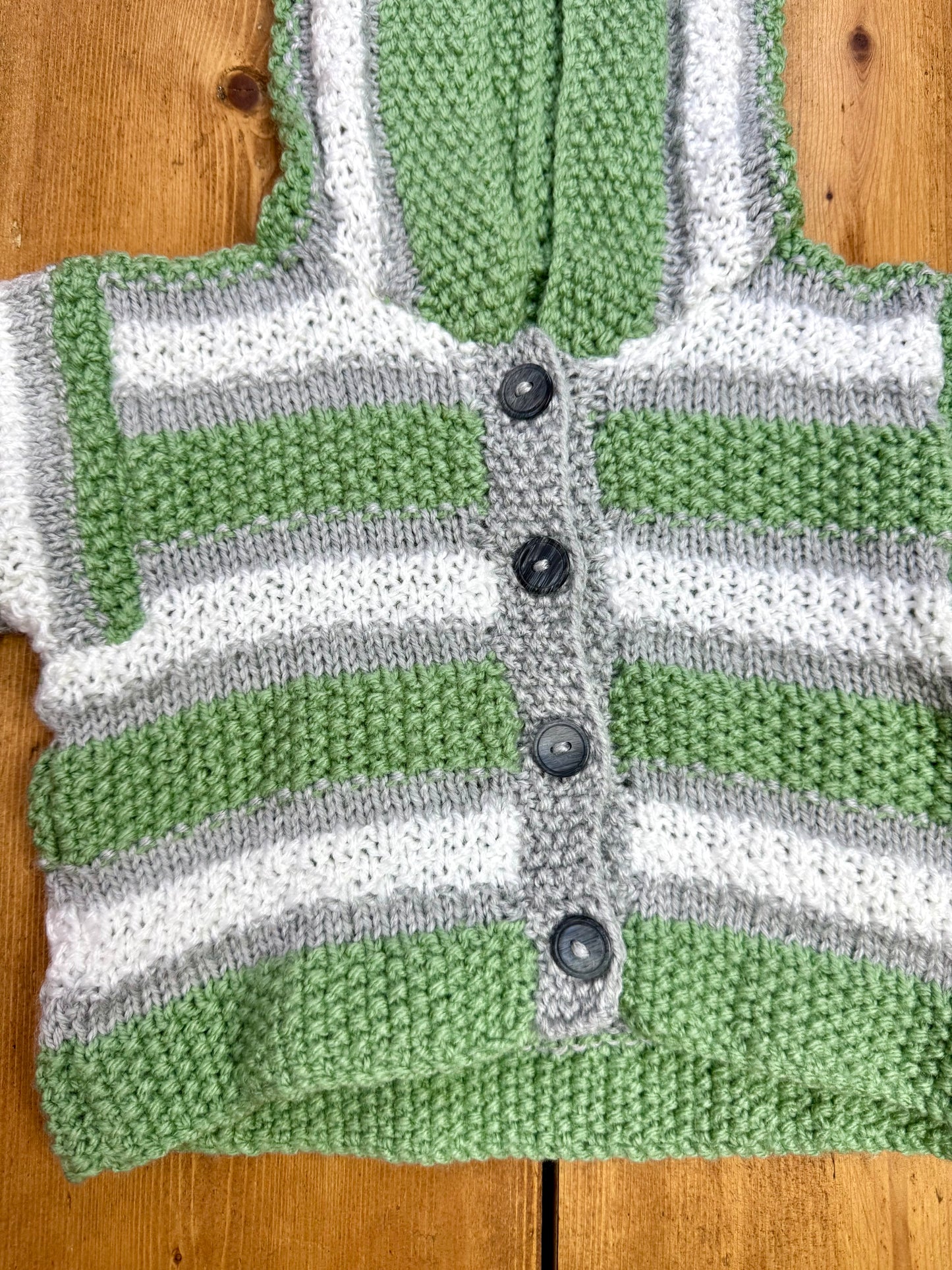 Vintage Handknit Striped Hooded Baby Cardigan | 3-6 Months