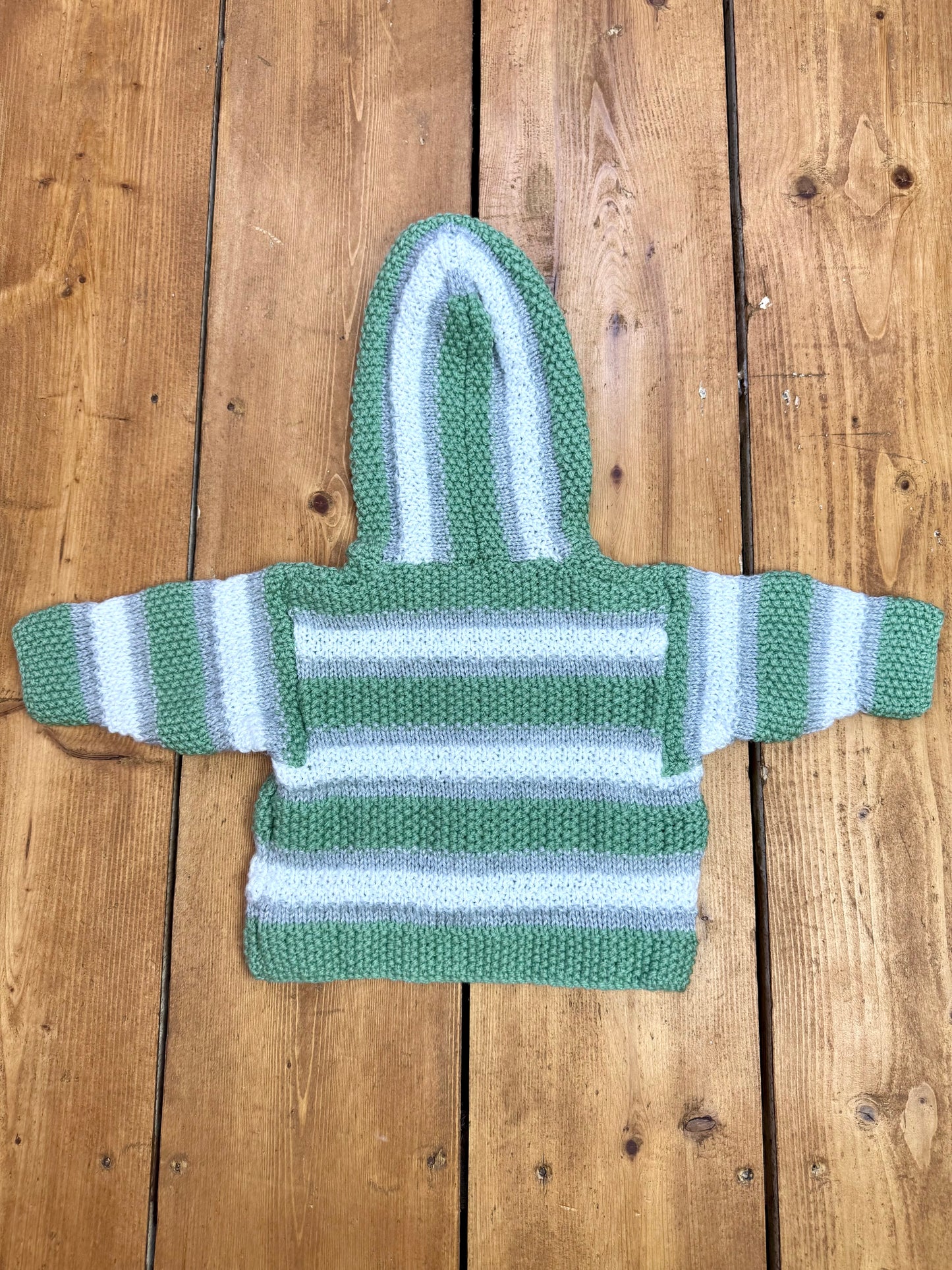 Vintage Handknit Striped Hooded Baby Cardigan | 3-6 Months
