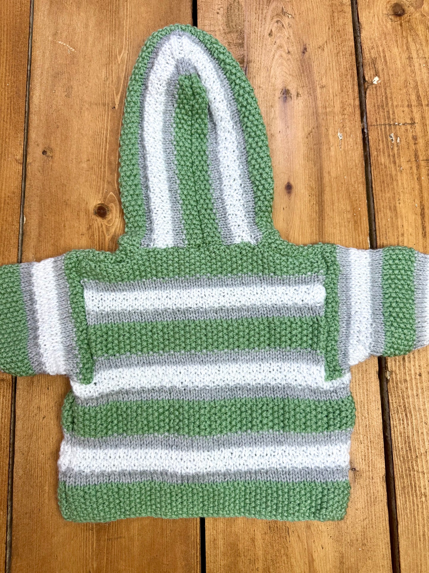 Vintage Handknit Striped Hooded Baby Cardigan | 3-6 Months