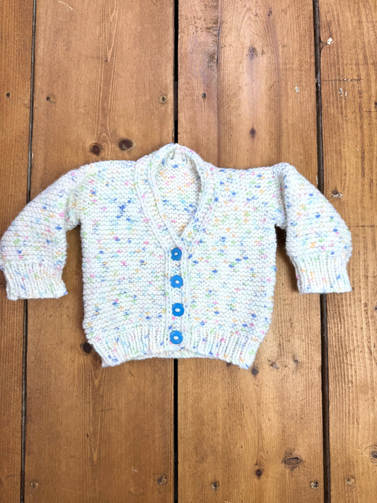 Vintage Handknit Confetti Baby Cardigan | 0-3 Months