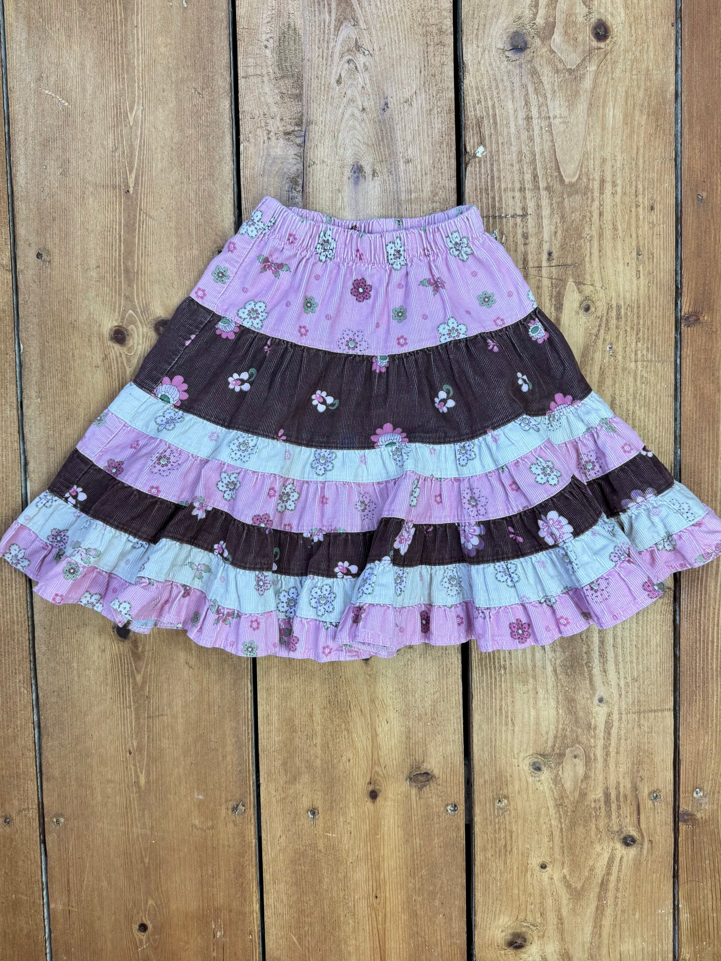 Vintage Y2K Floral Tiered Corduroy Skirt | 2 Years